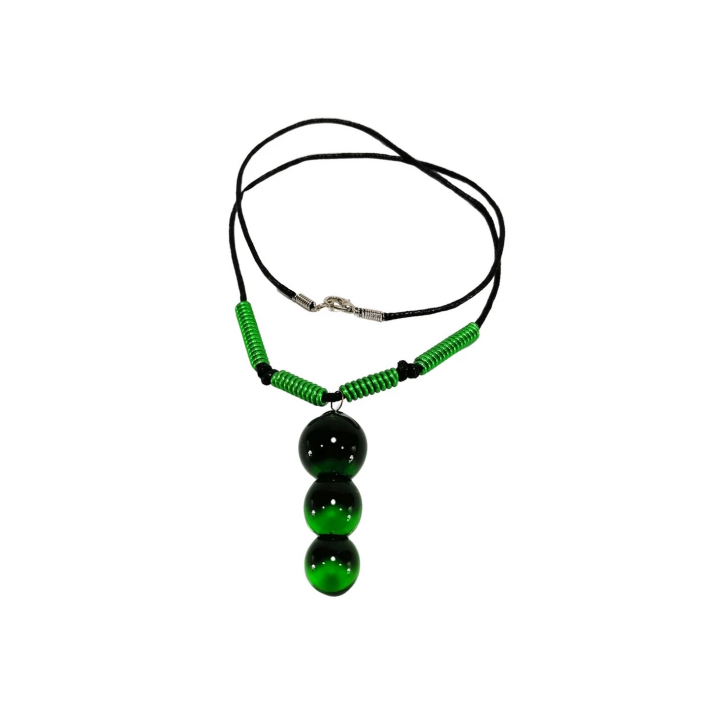 3 Ball Glass Pendant with Alum Wire Accent Necklace