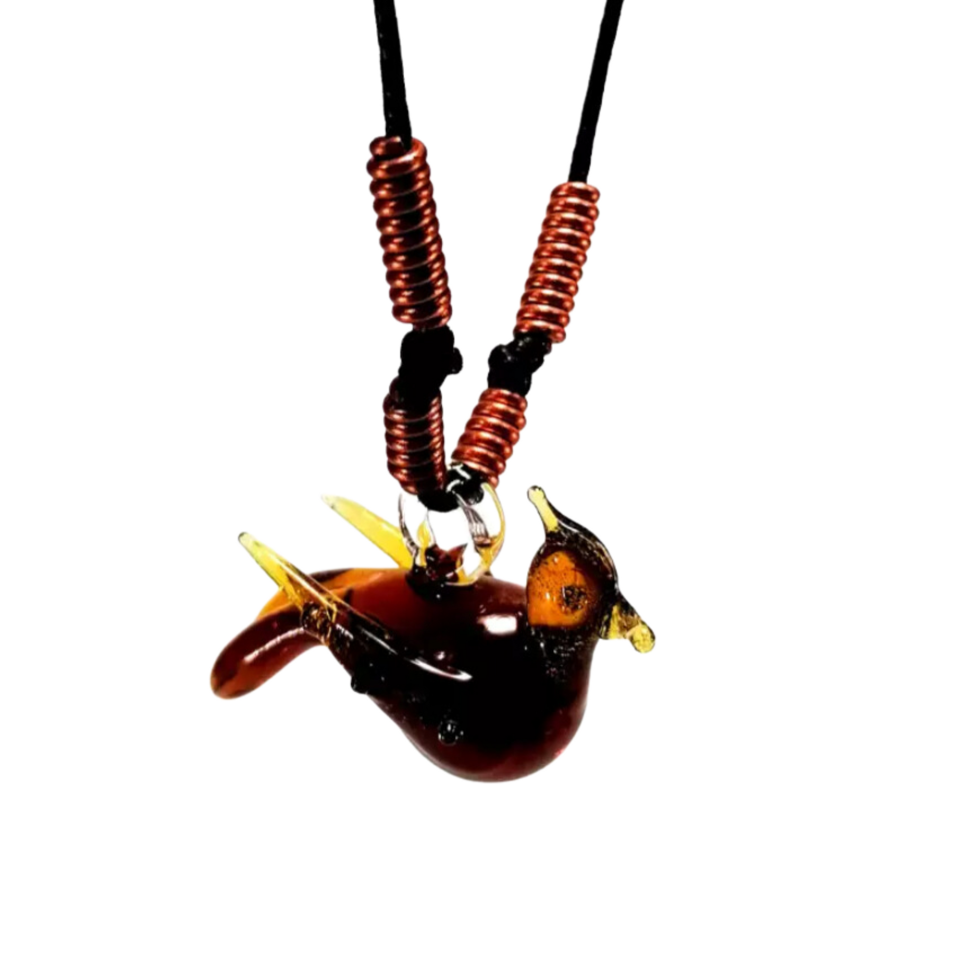 Bird Glass Pendant with Alum Wire Accent Necklace by Liman Glass Amber