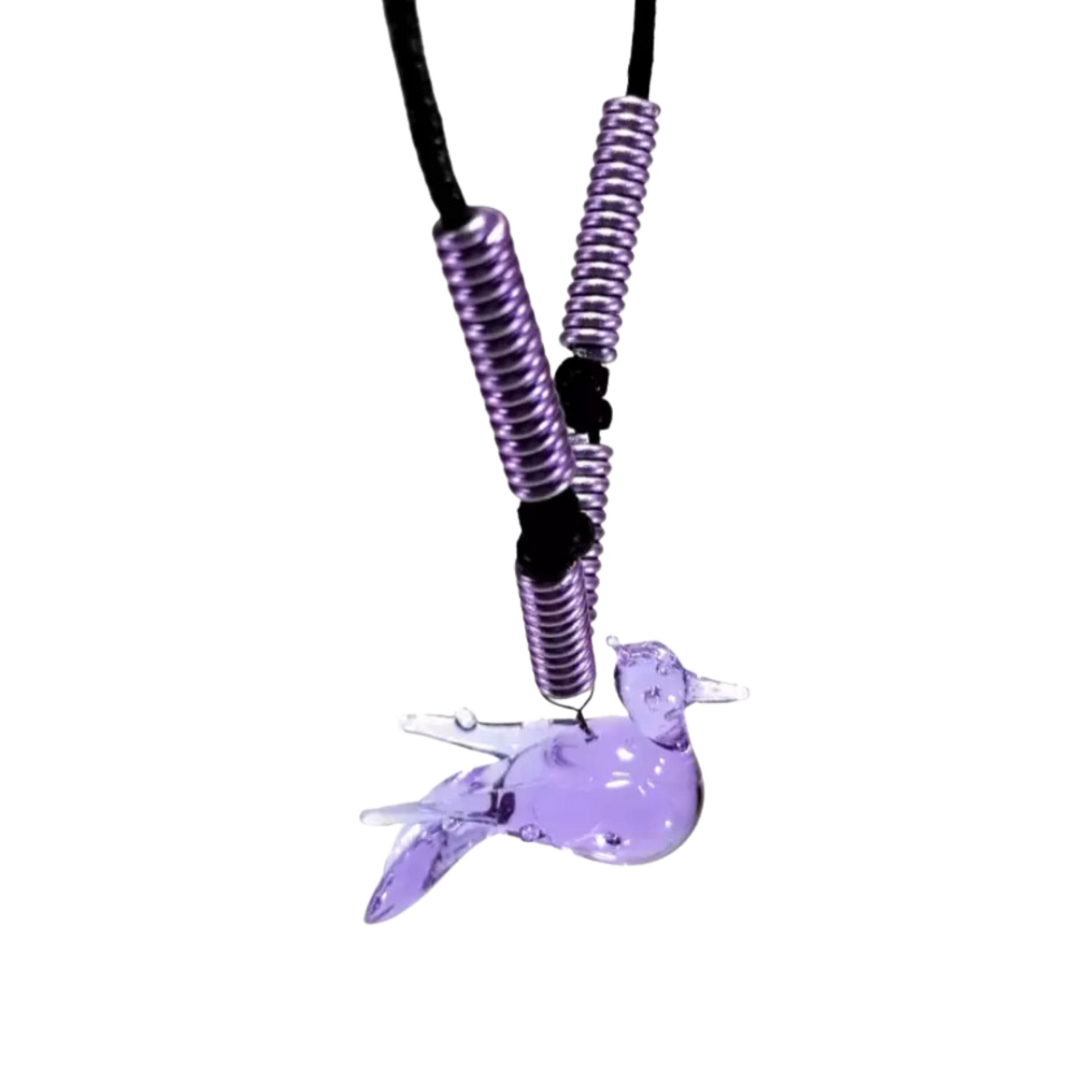 Bird Glass Pendant with Alum Wire Accent Necklace by Liman Glass Lavender