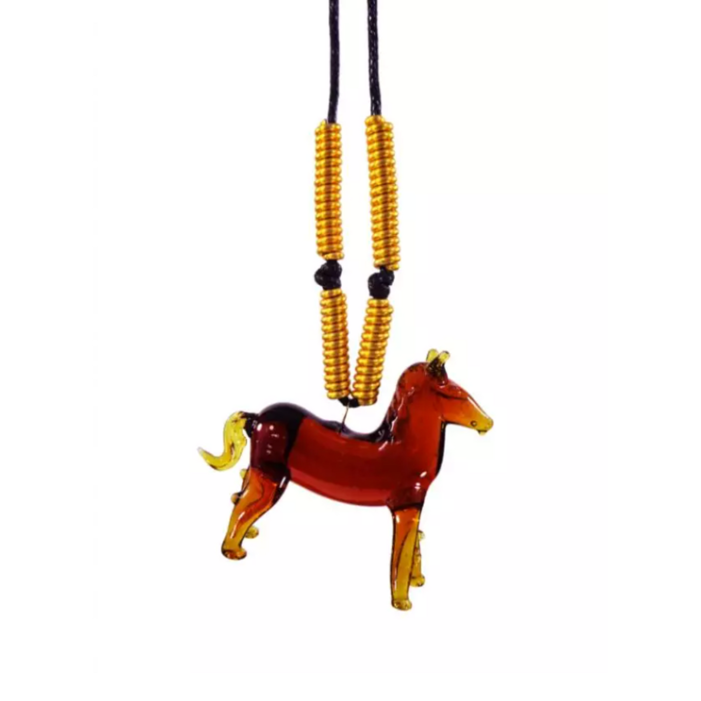 Chinese Zodiac Sign Glass Pendant Necklace by Liman Glass Amber Horse