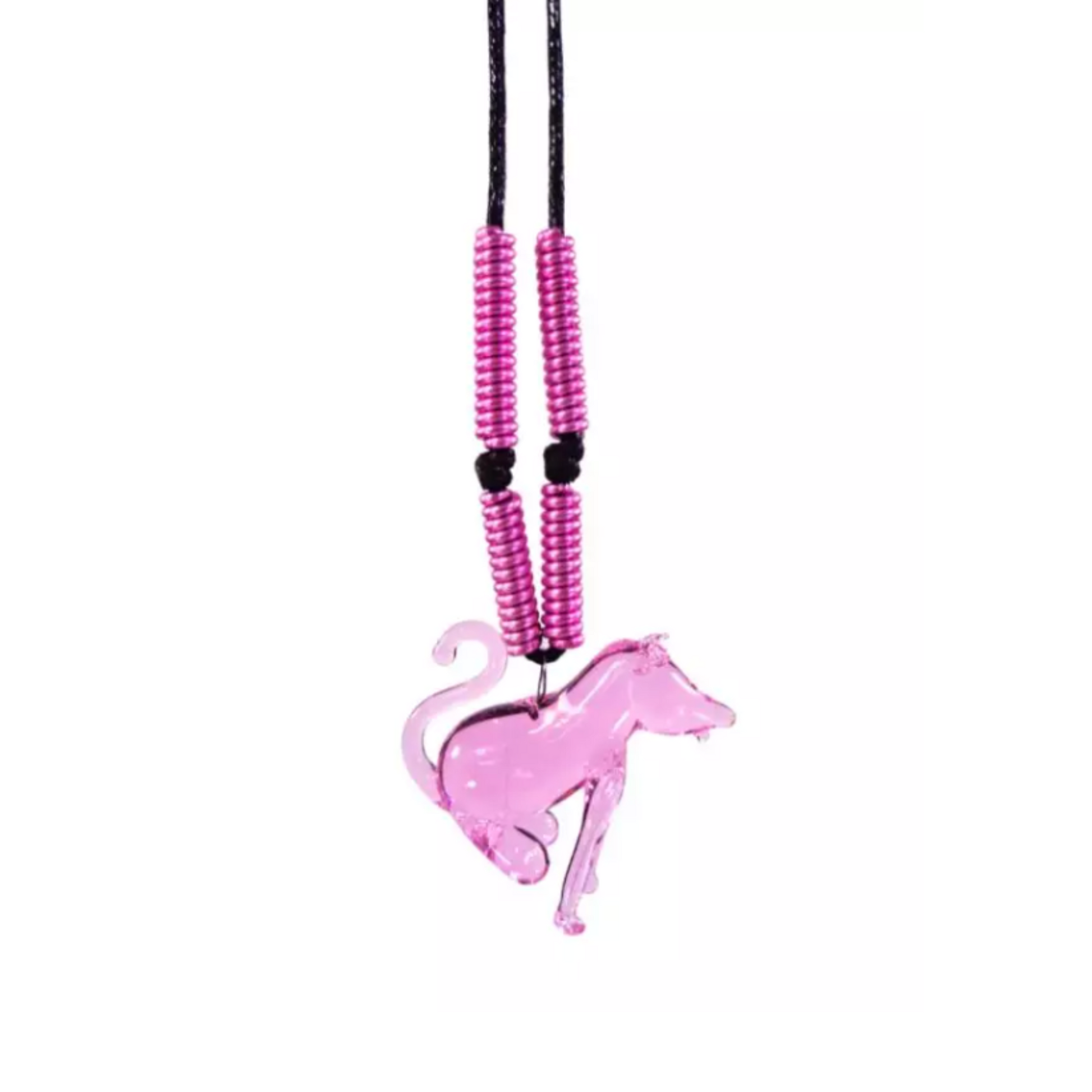 Chinese Zodiac Sign Glass Pendant Necklace by Liman Glass Pink Rat