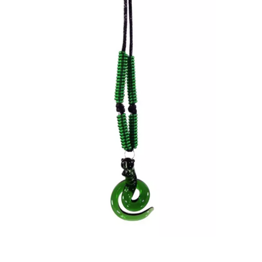 Chinese Zodiac Sign Glass Pendant Necklace by Liman Glass Green Snake