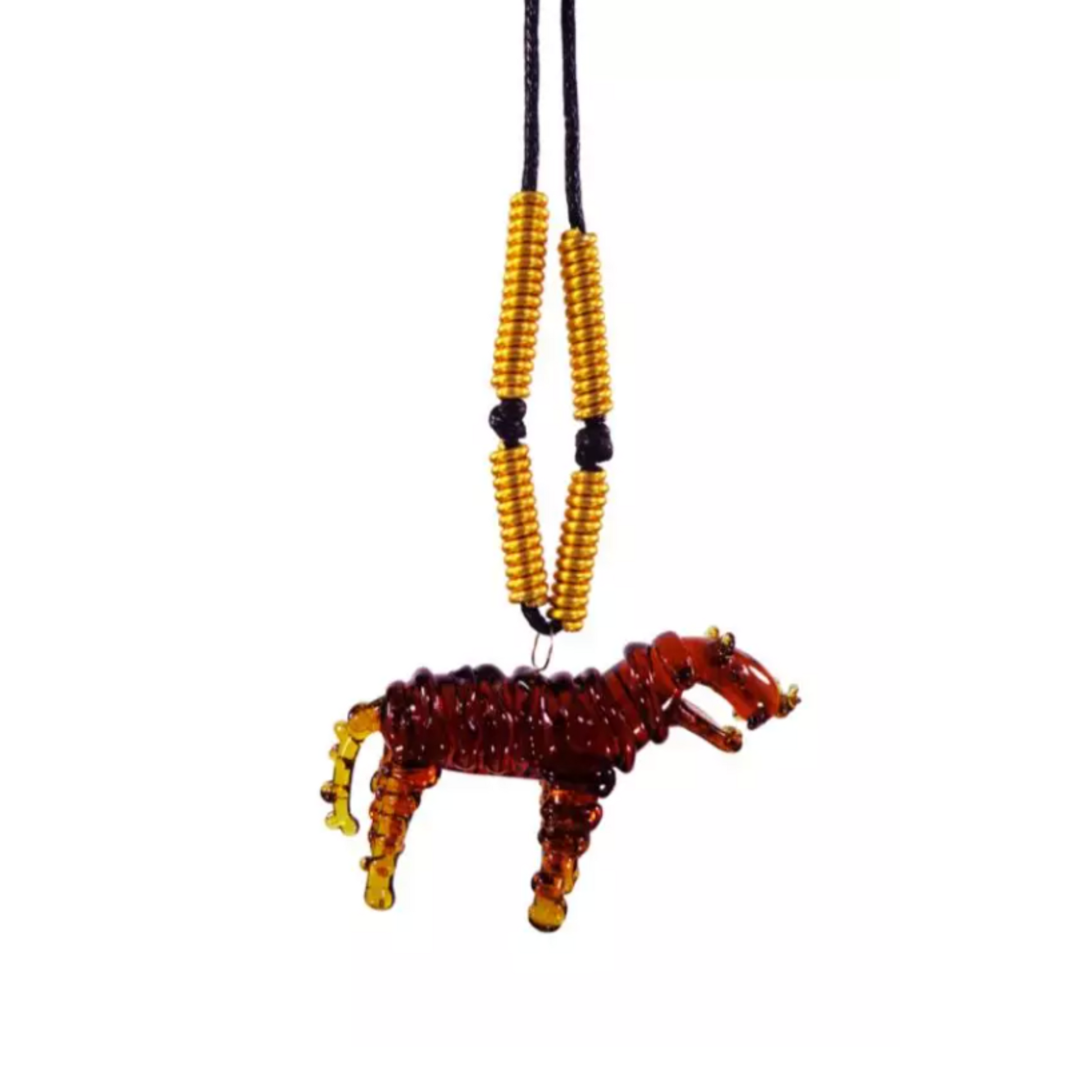 Chinese Zodiac Sign Glass Pendant Necklace by Liman Glass Amber Tiger