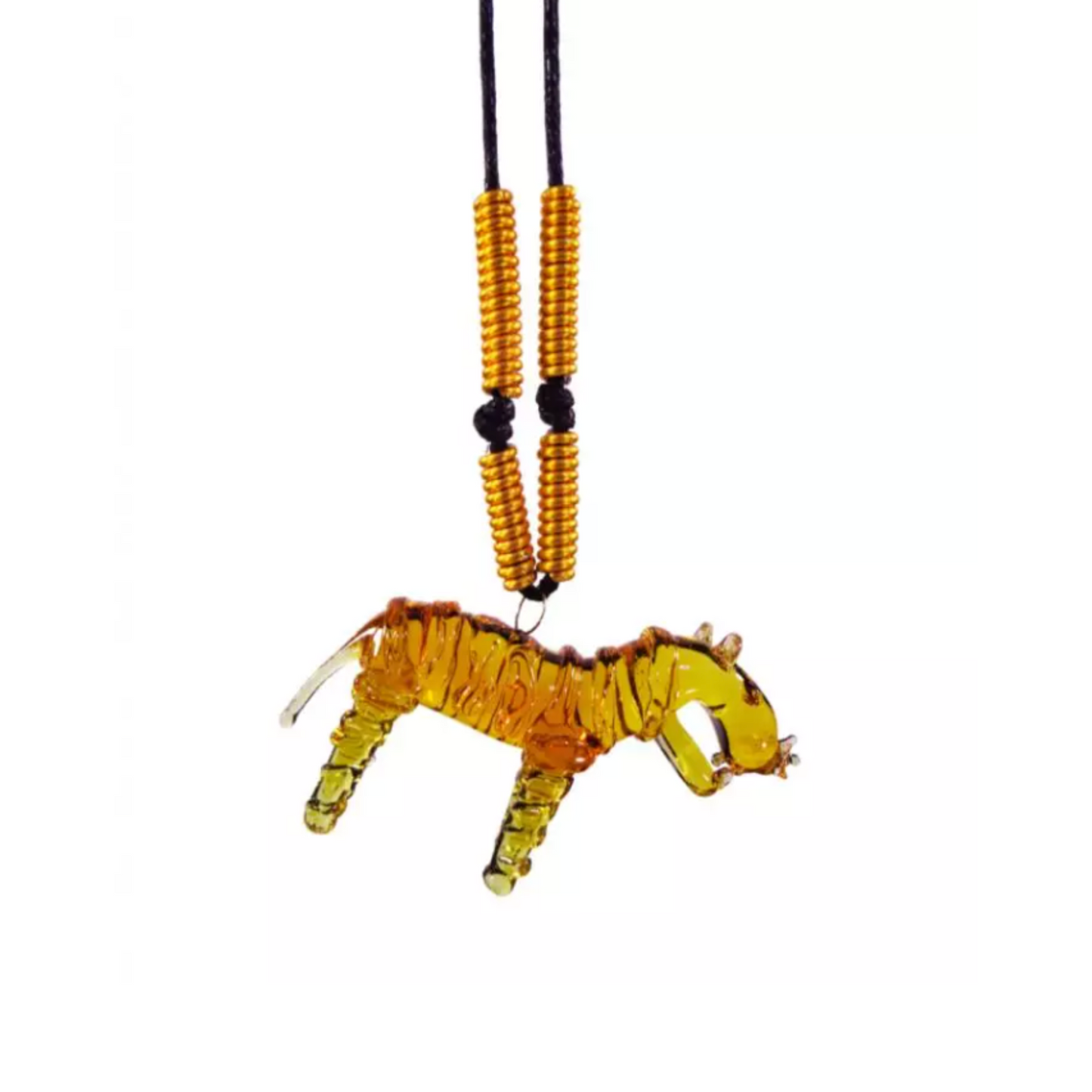 Chinese Zodiac Sign Glass Pendant Necklace by Liman Glass Yellow Tiger