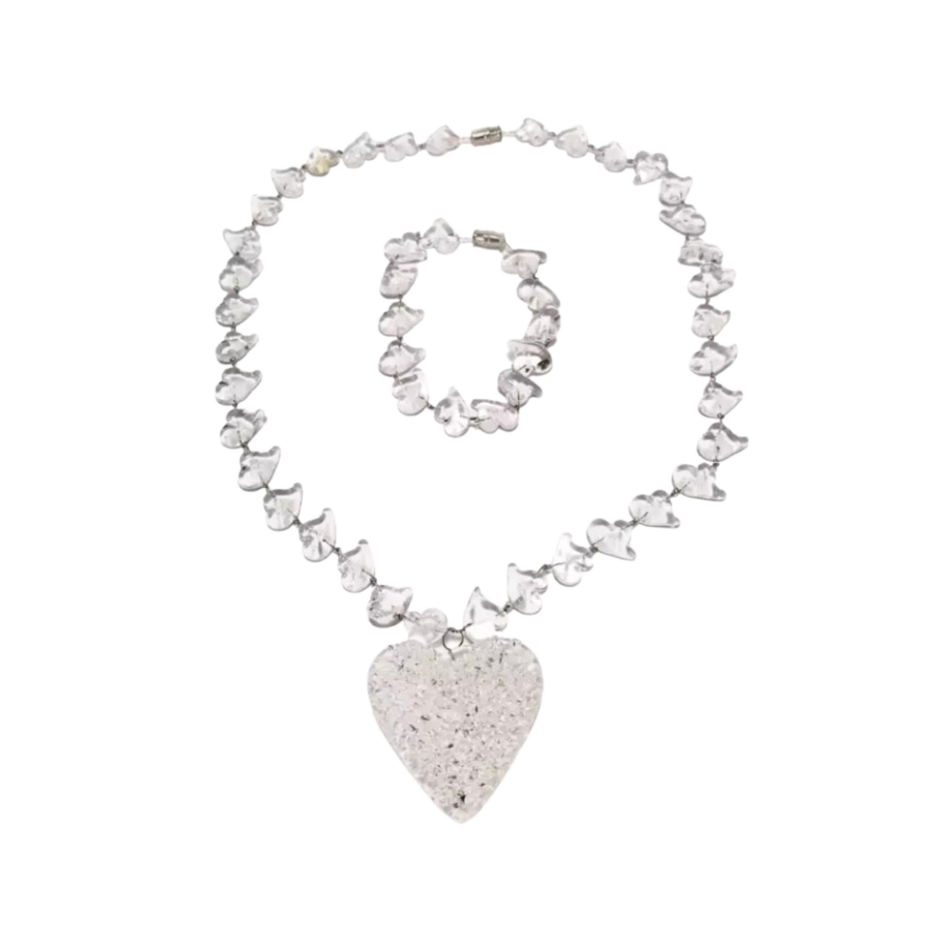 Crochet Heart Oblong Pendant Set by Liman Glass Clear