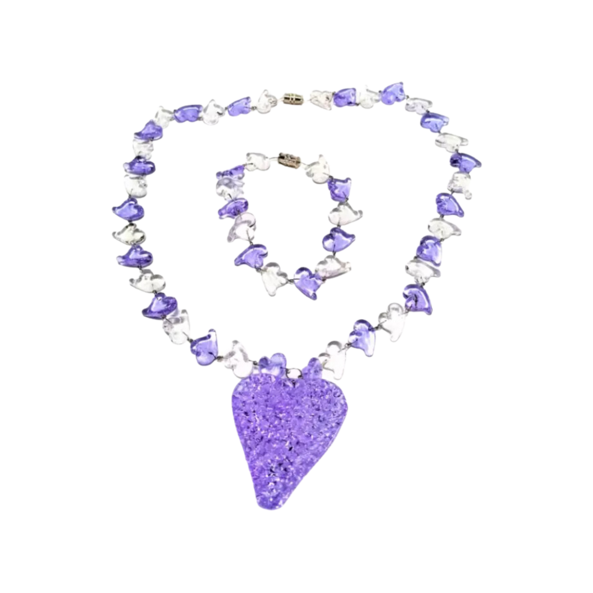 Crochet Heart Oblong Pendant Set by Liman Glass Lavender