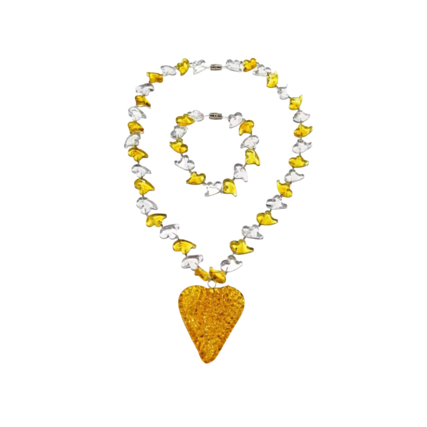 Crochet Heart Oblong Pendant Set by Liman Glass Yellow