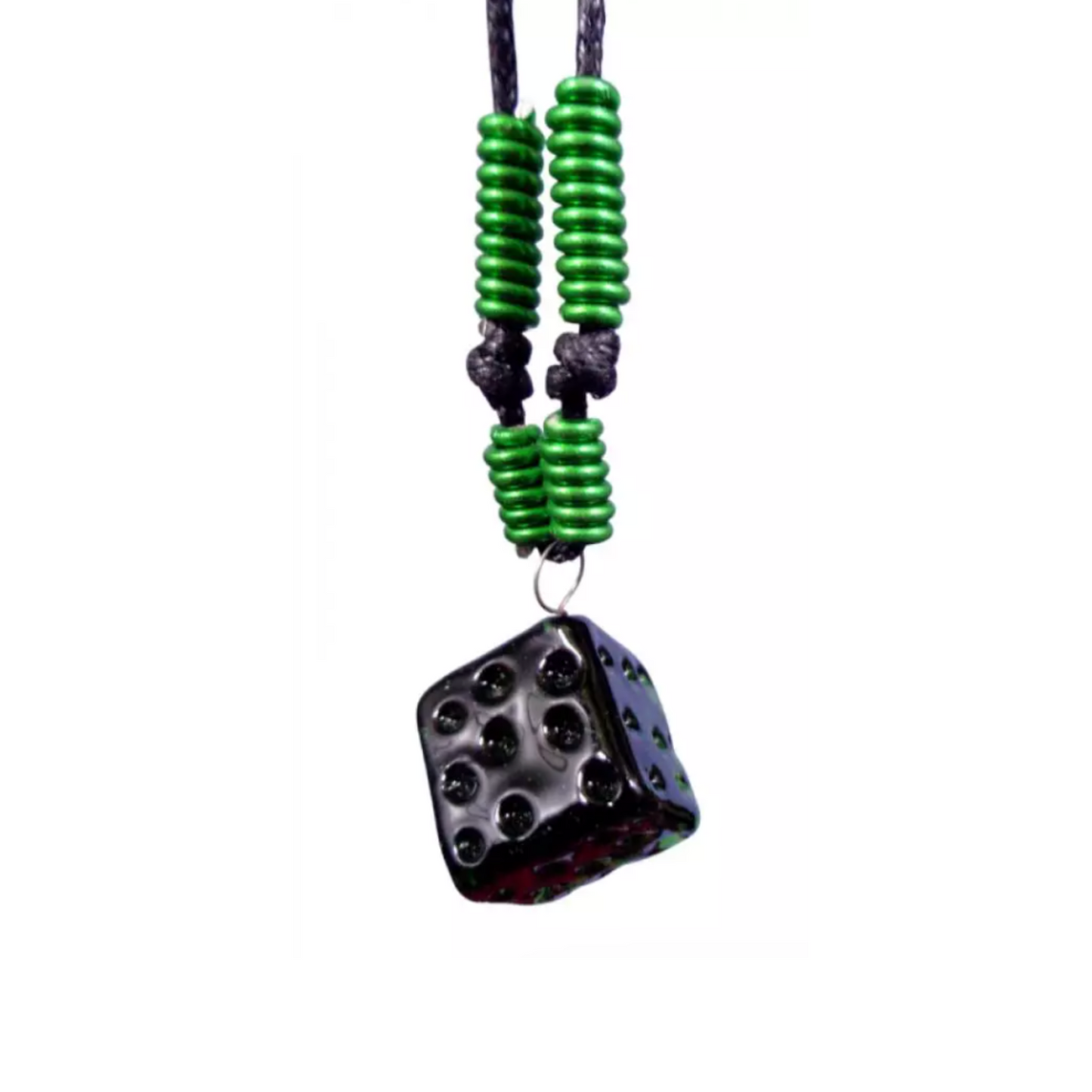 Dice Glass Pendant and Alum Wire Accent Necklace by Liman Glass Green