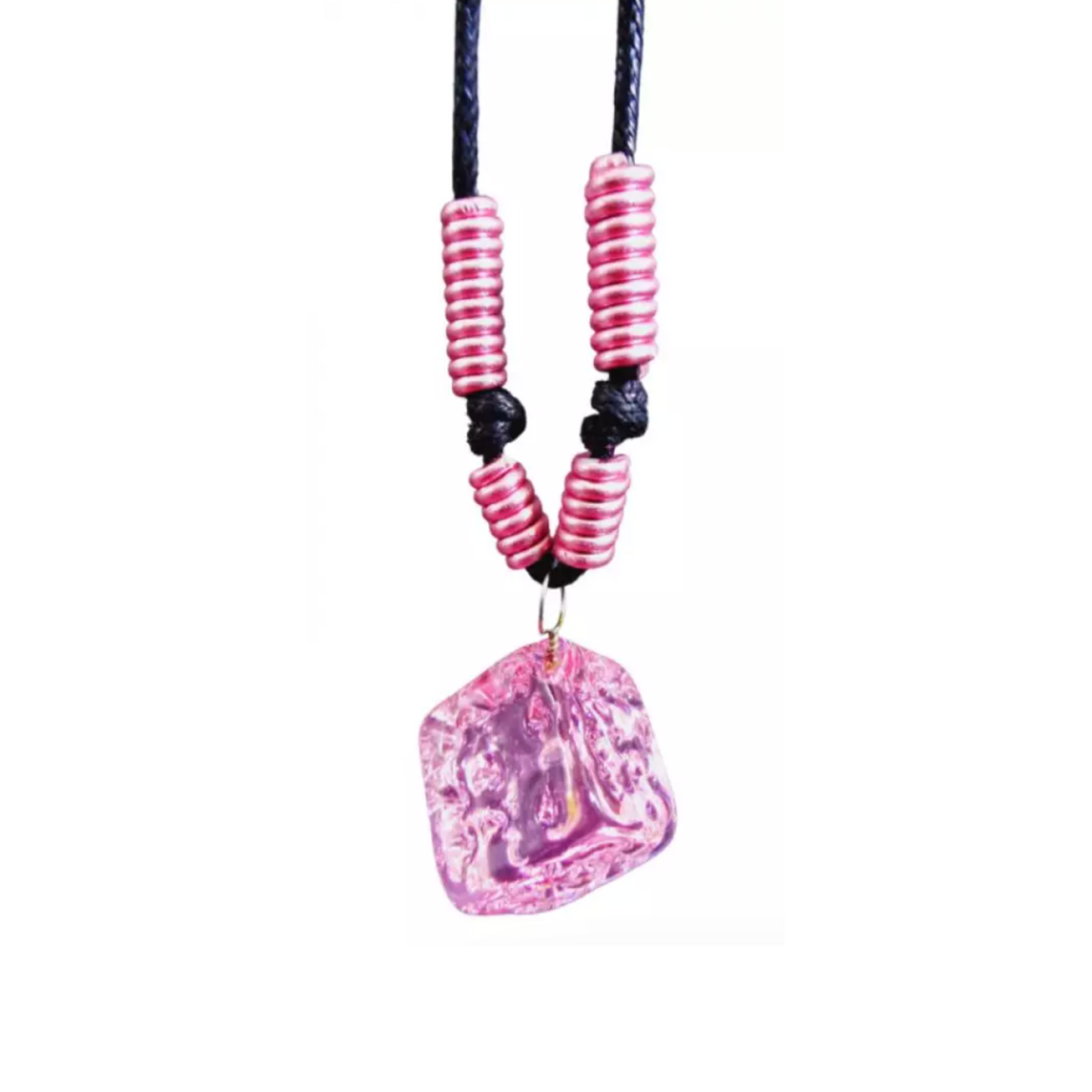 Dice Glass Pendant and Alum Wire Accent Necklace by Liman Glass Pink