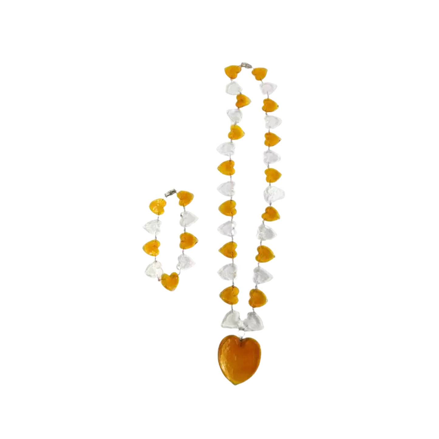 Glass Solid Heart and Dice Pendant Set by Liman Glass Amber