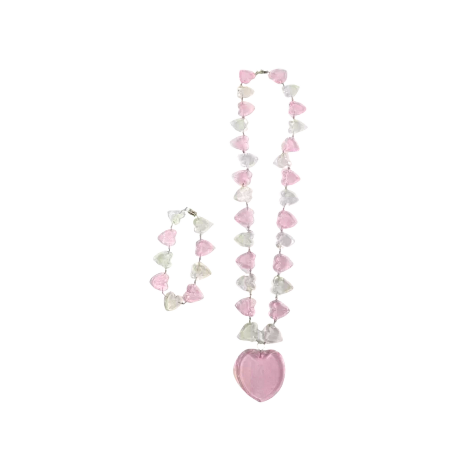 Glass Solid Heart and Dice Pendant Set by Liman Glass Pink