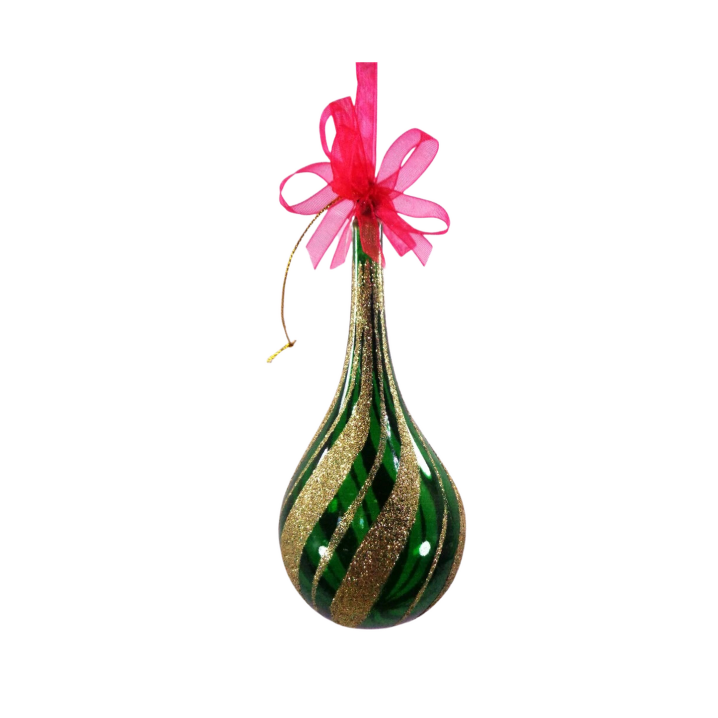 Green Glitter Drop Christmas Ornaments by Liman Glass