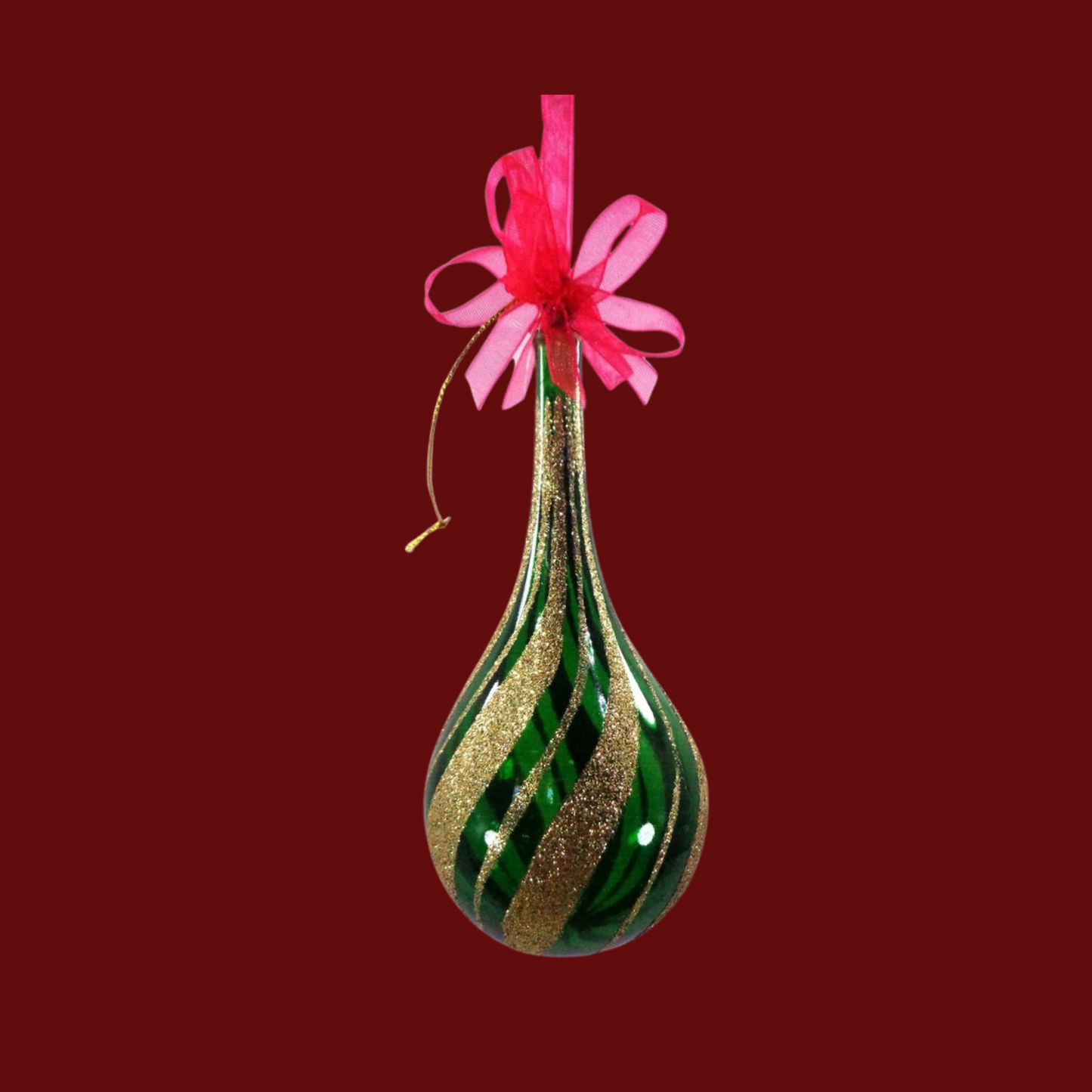 Green Glitter Drop Christmas Ornaments by Liman Glass