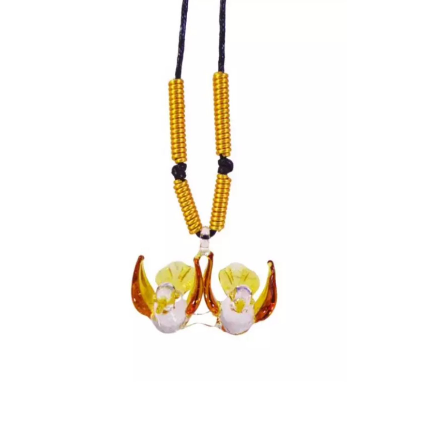 Love Birds Glass Pendant Couple Necklace by Liman Glass Amber