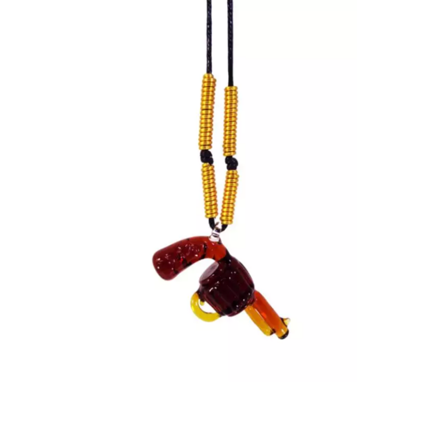 Pistol Gun Glass Pendant Necklace by Liman Glass Amber