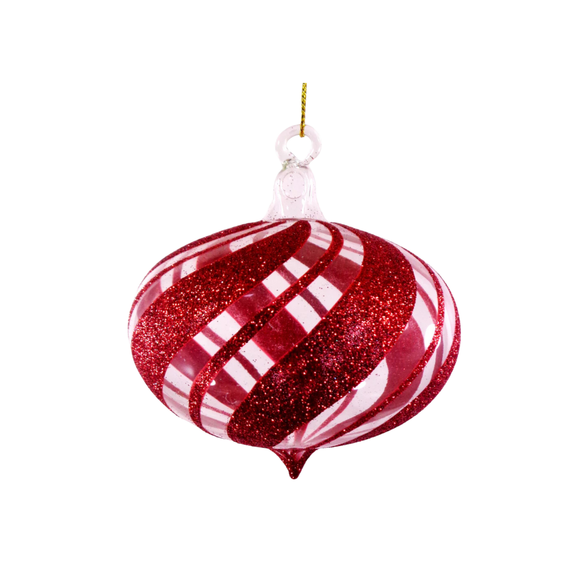 Red Glitter Swirl Christmas Ornaments by Liman Glass