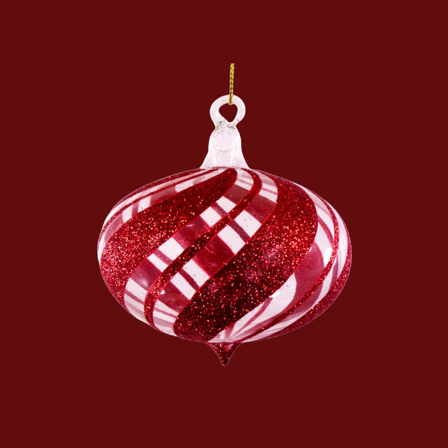 Red Glitter Swirl Christmas Ornaments by Liman Glass