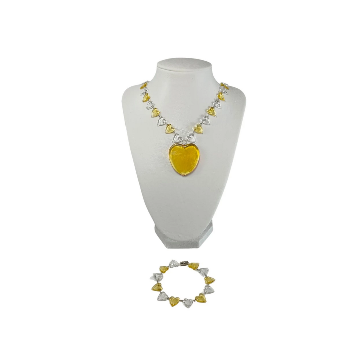 Heart Pendant Necklace and Bracelet Set