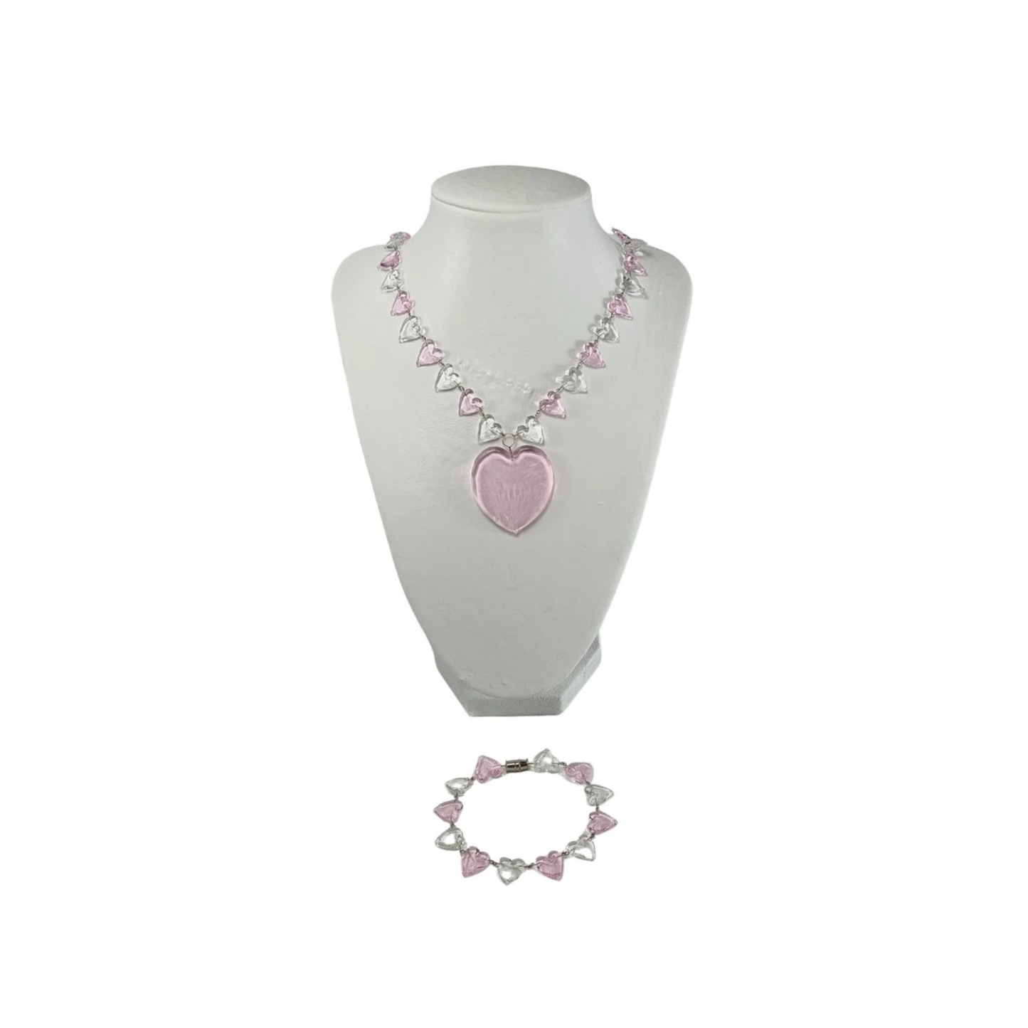 Heart Pendant Necklace and Bracelet Set