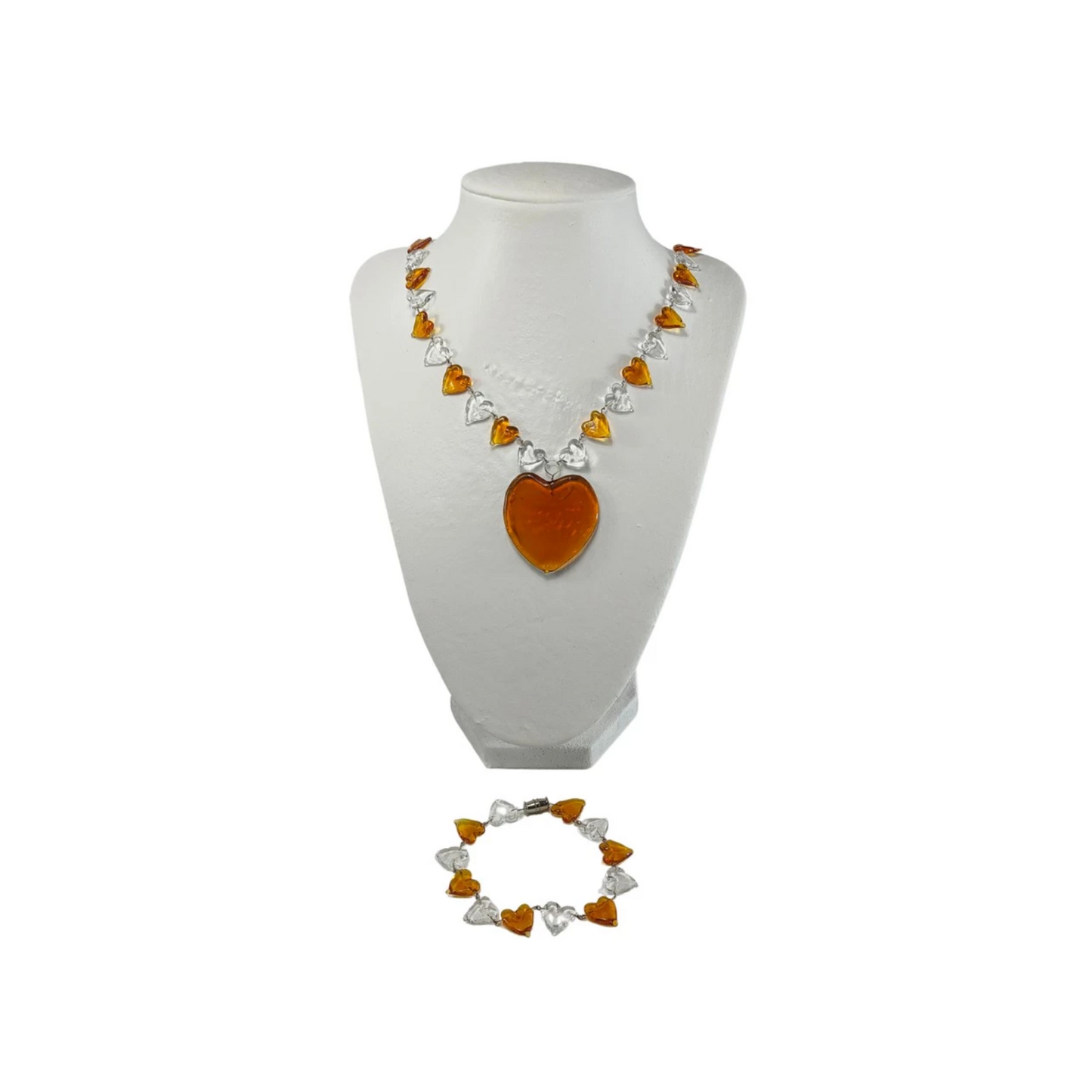 Heart Pendant Necklace and Bracelet Set