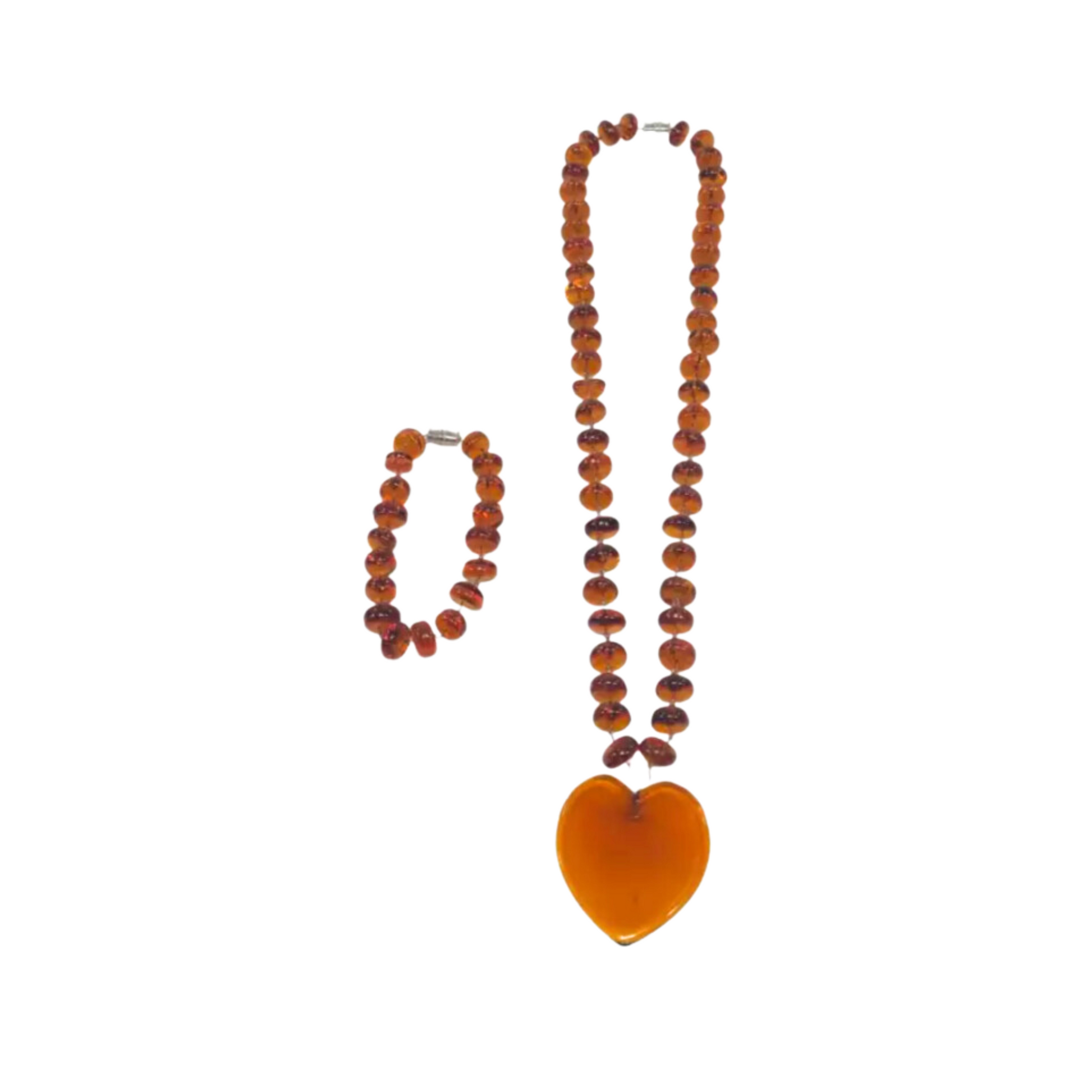 Solid Heart Oblong Pendant Set by Liman Glass Amber