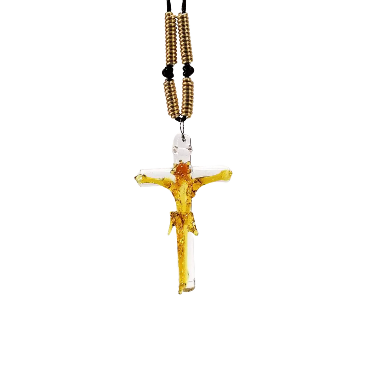 Unisex Cross Pendant Necklace by Liman Glass Amber