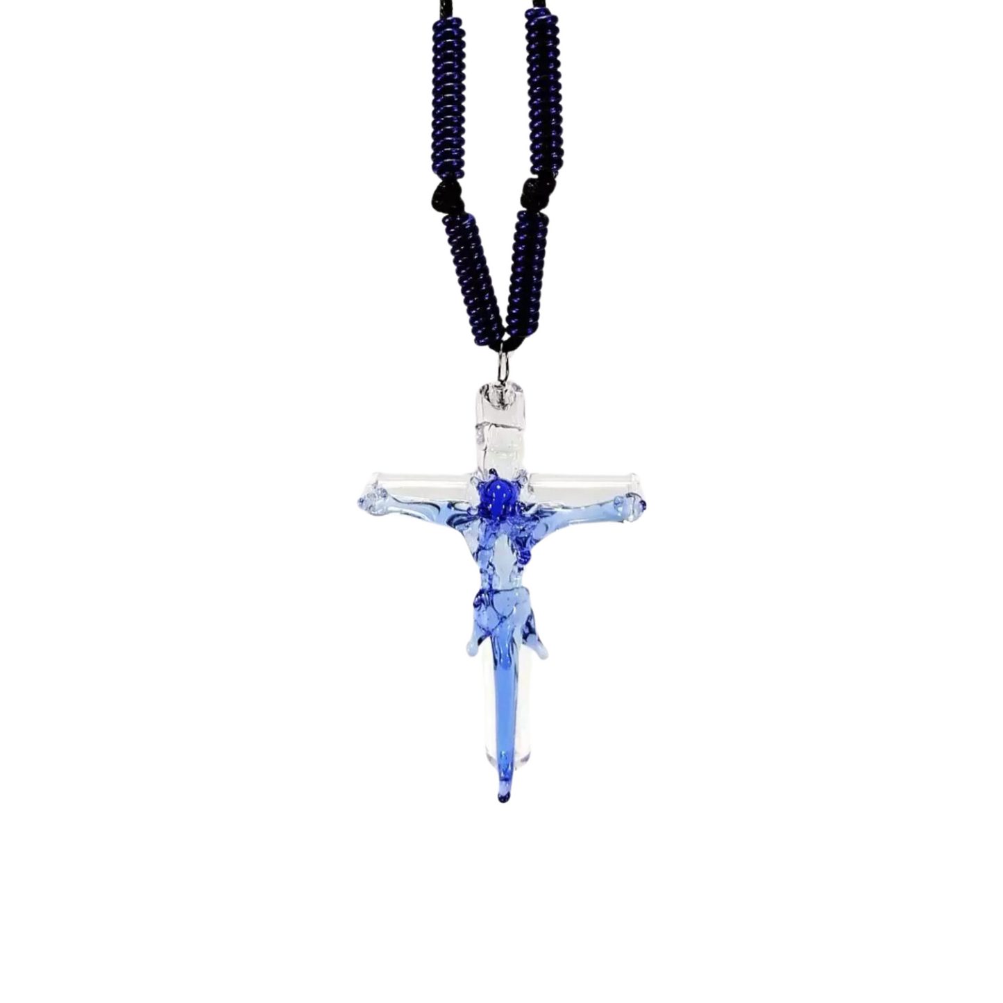 Unisex Cross Pendant Necklace by Liman Glass Blue