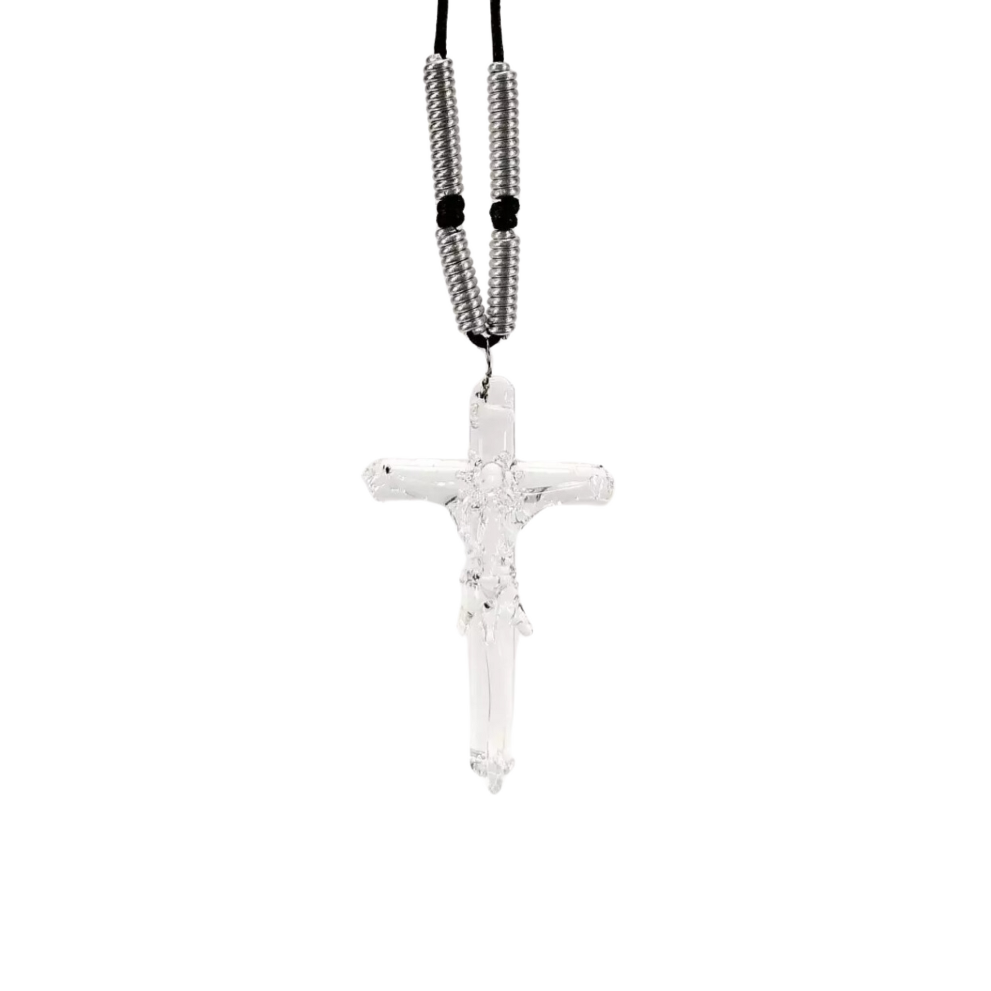 Unisex Cross Pendant Necklace by Liman Glass Clear