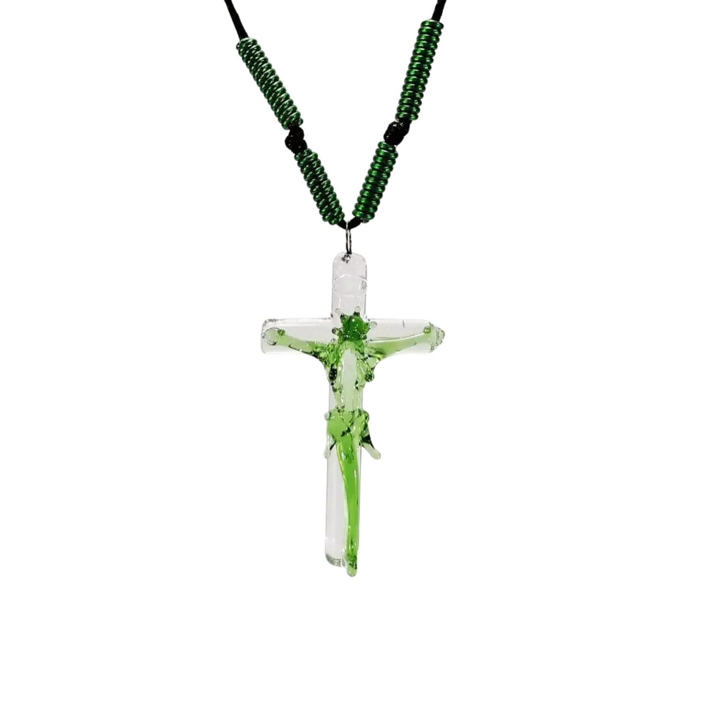 Unisex Cross Pendant Necklace by Liman Glass Green