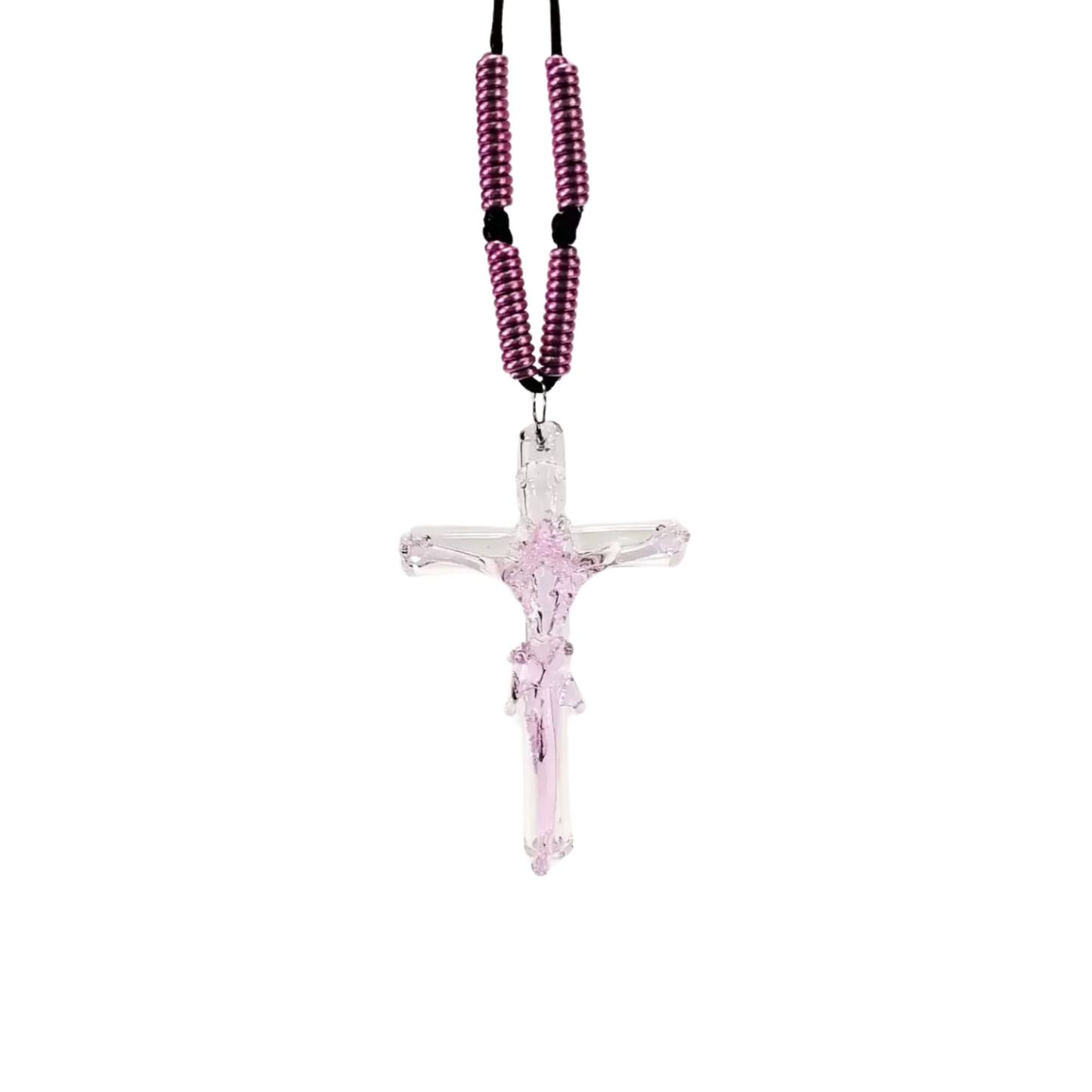 Unisex Cross Pendant Necklace by Liman Glass Pink