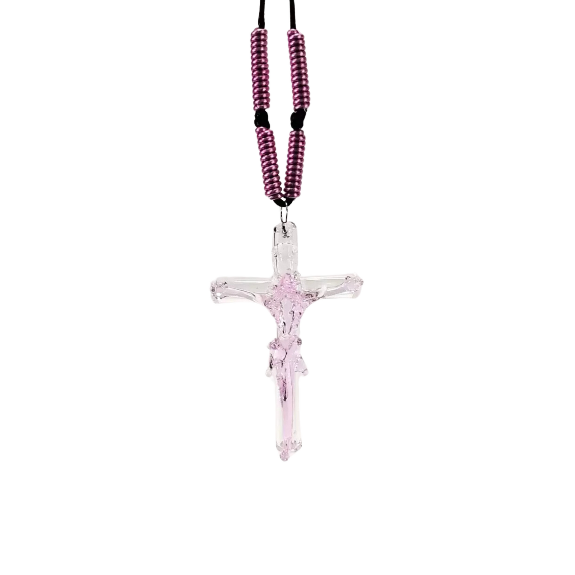 Unisex Cross Pendant Necklace by Liman Glass Pink