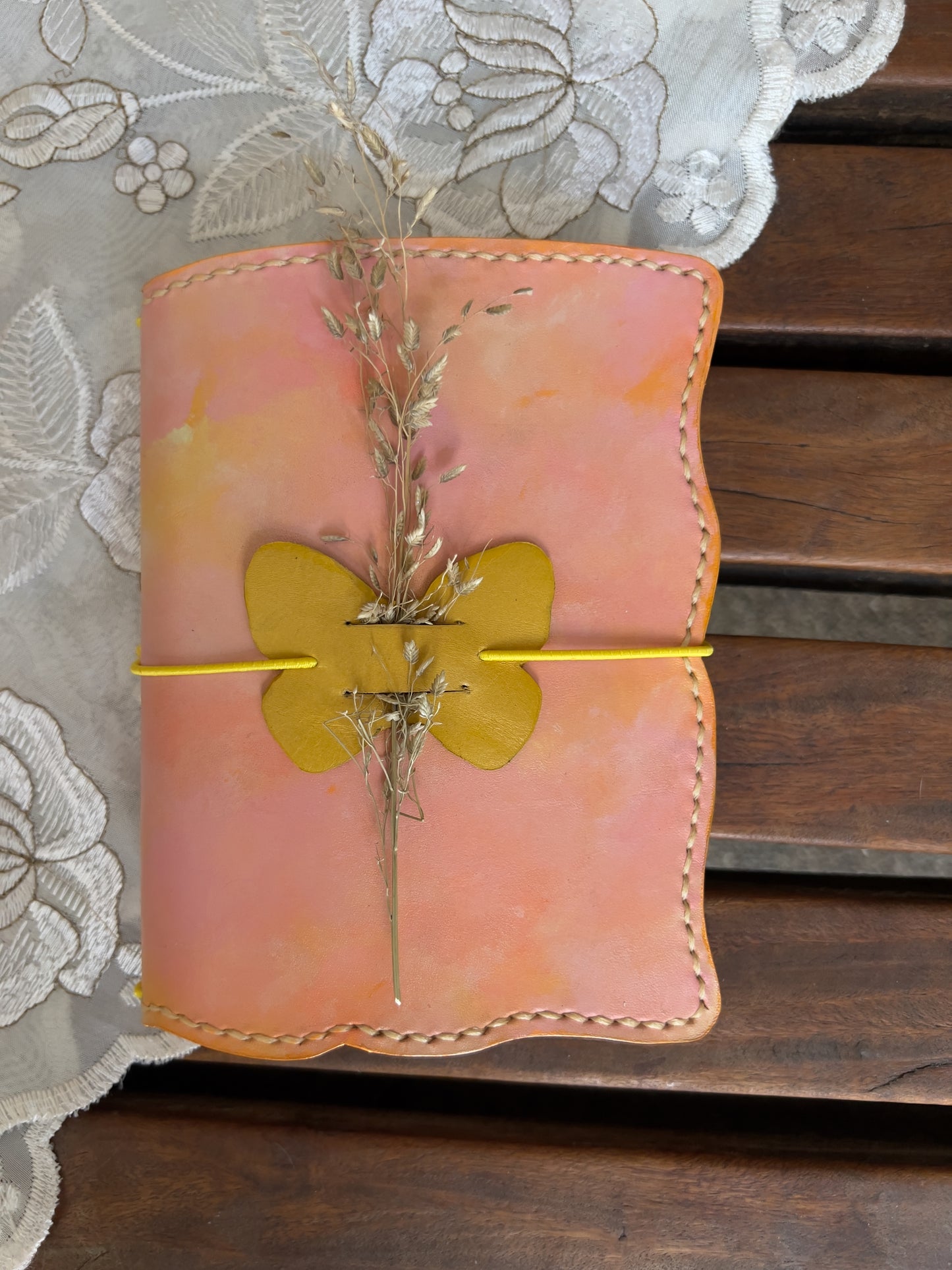 Hand-Painted, Hand-Stitched Leather Journal & Traveler's Notebook Cover | Warm Field