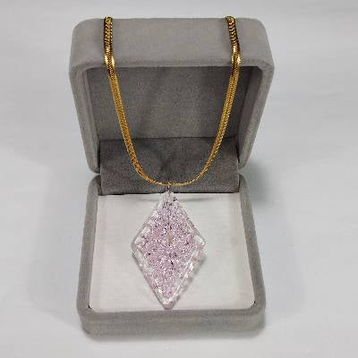 Diamond Crochet Glass Pendant Necklace 18k Gold Chain Jewelry Box