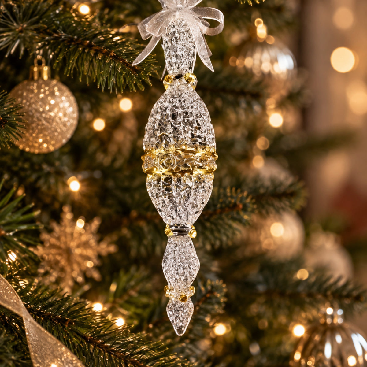 Crochet Glass Christmas Ornaments with Gold Leafing