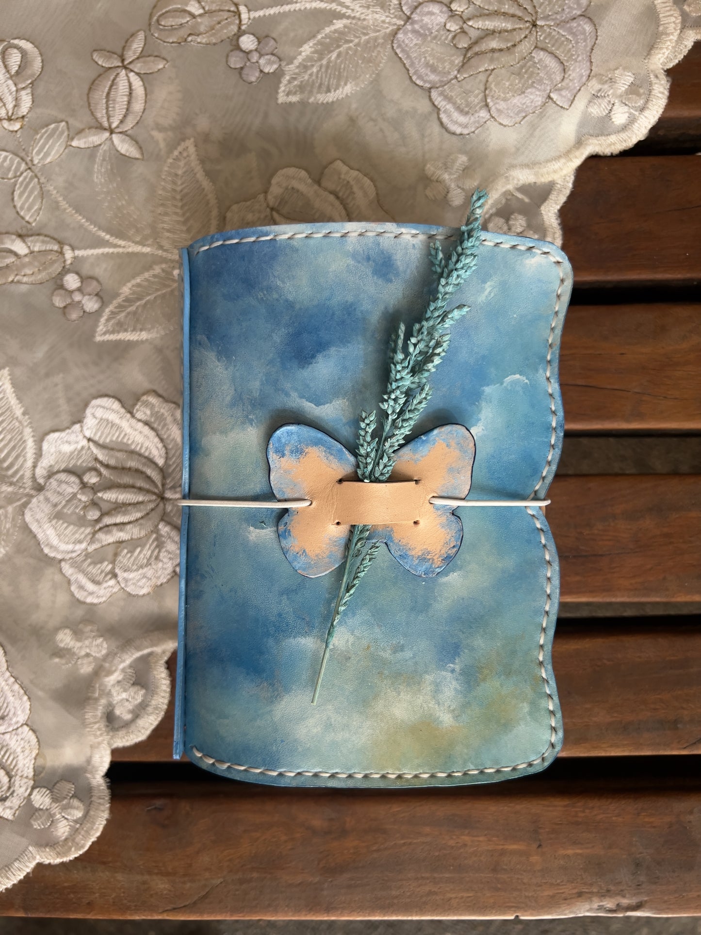 Hand-Painted, Hand-Stitched Leather Journal & Traveler's Notebook Cover | Cloud Drift