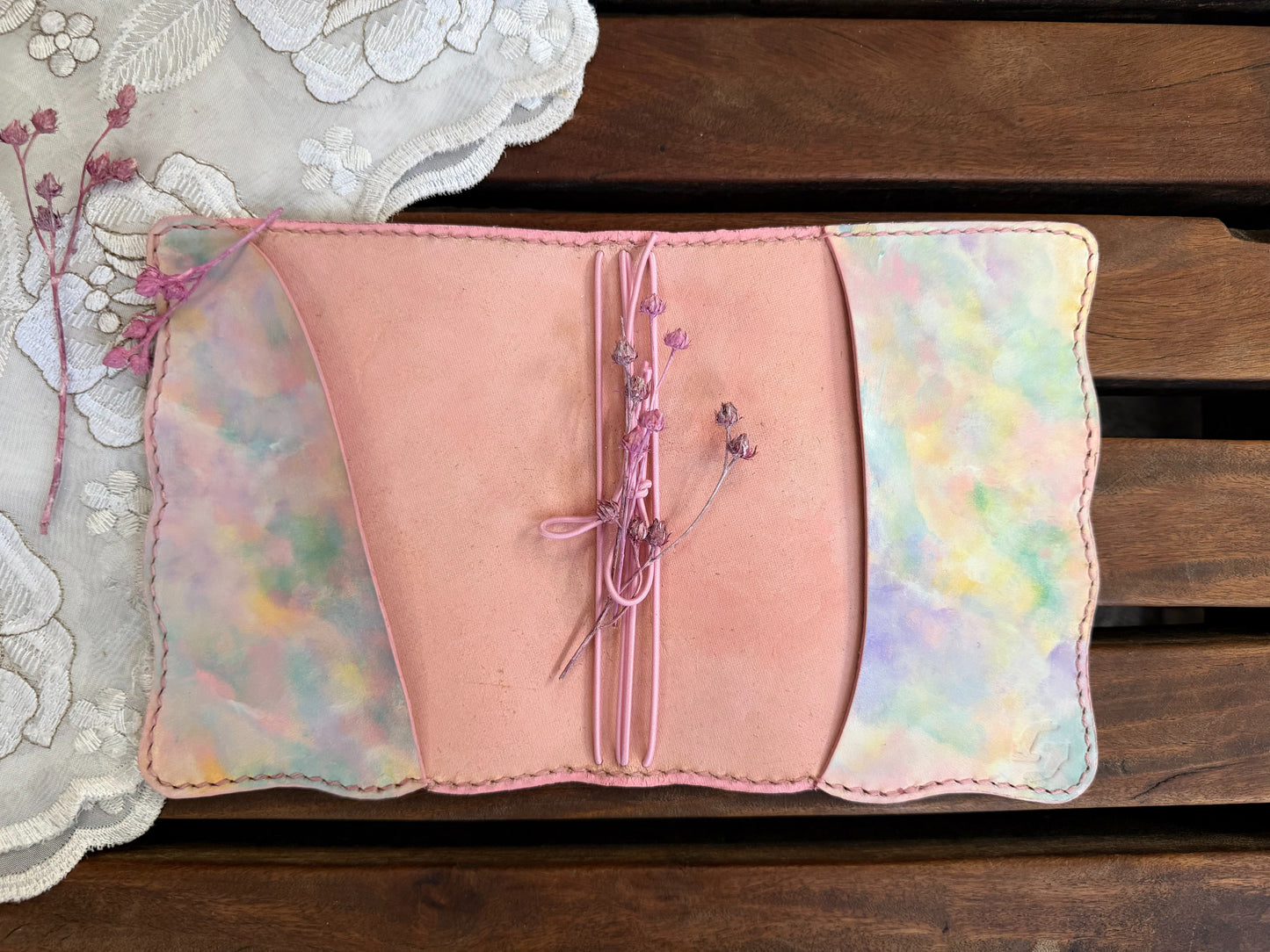 Hand-Painted, Hand-Stitched Leather Journal & Traveler's Notebook Cover | Garden Light
