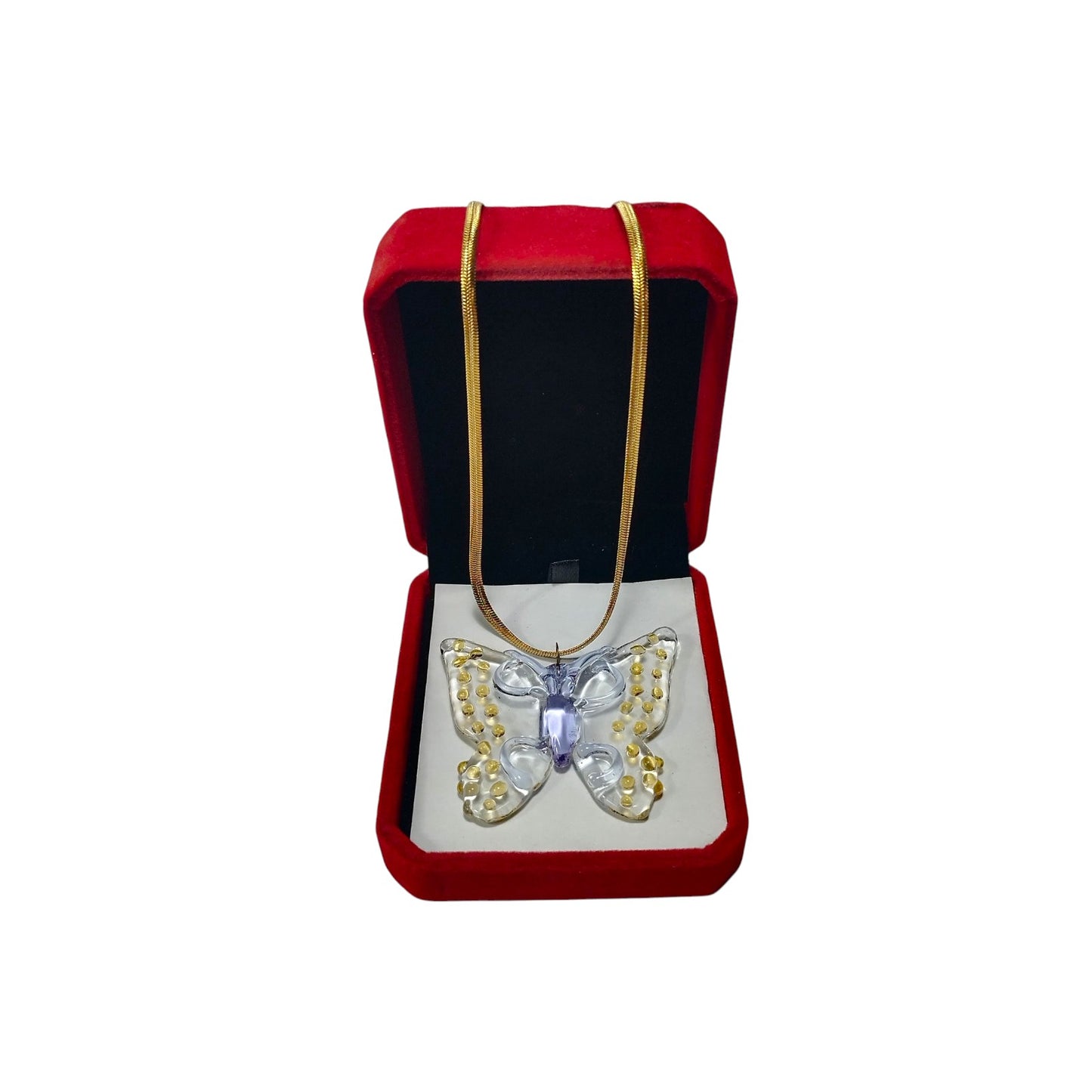 Glass Butterfly Pendant With 18k Gold Chain
