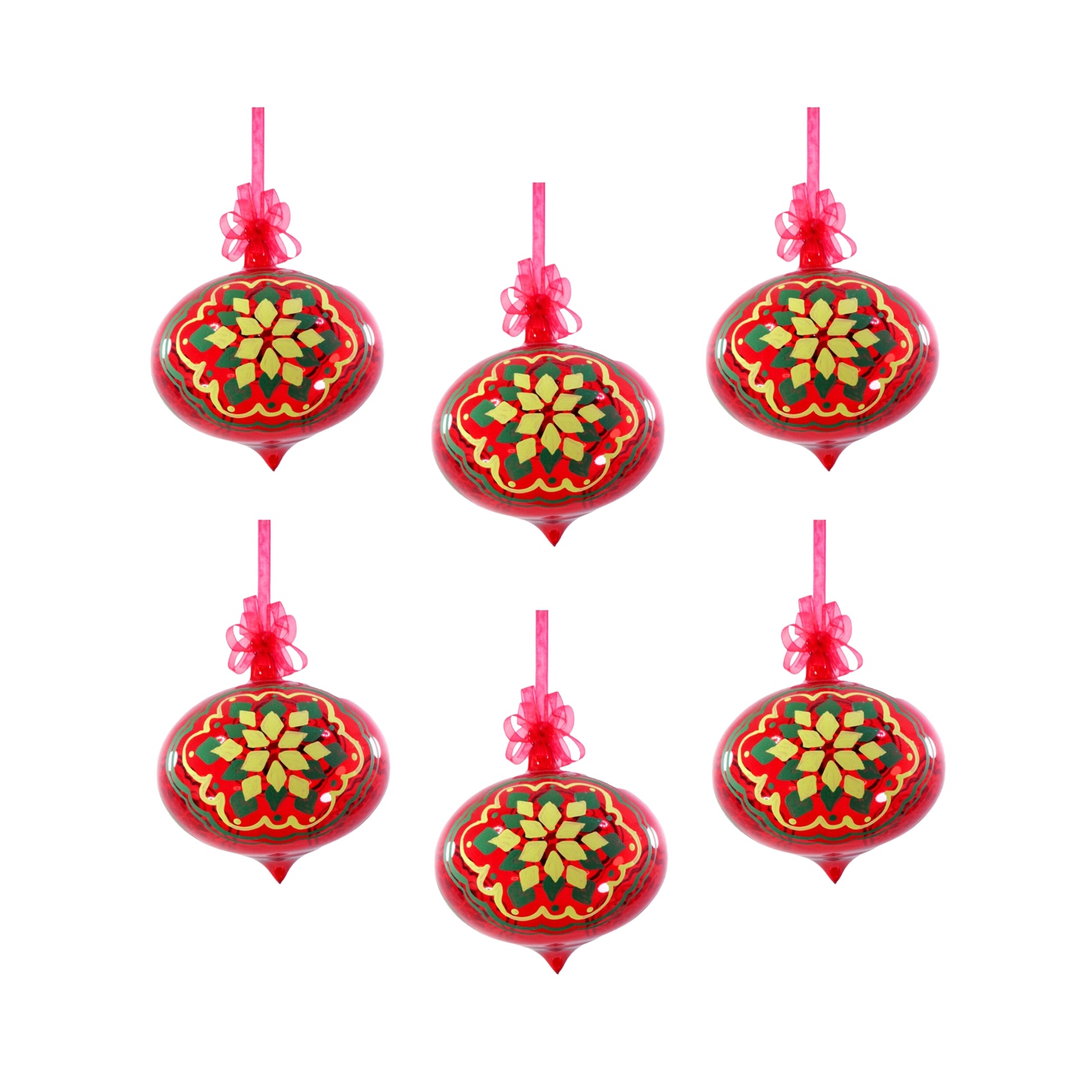 Red Glass Christmas Ornaments, Set of 6
