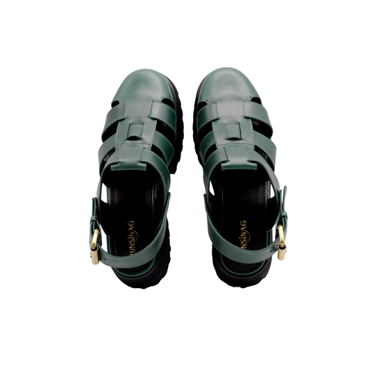 Evy Fisherman Mules (Emerald Green)