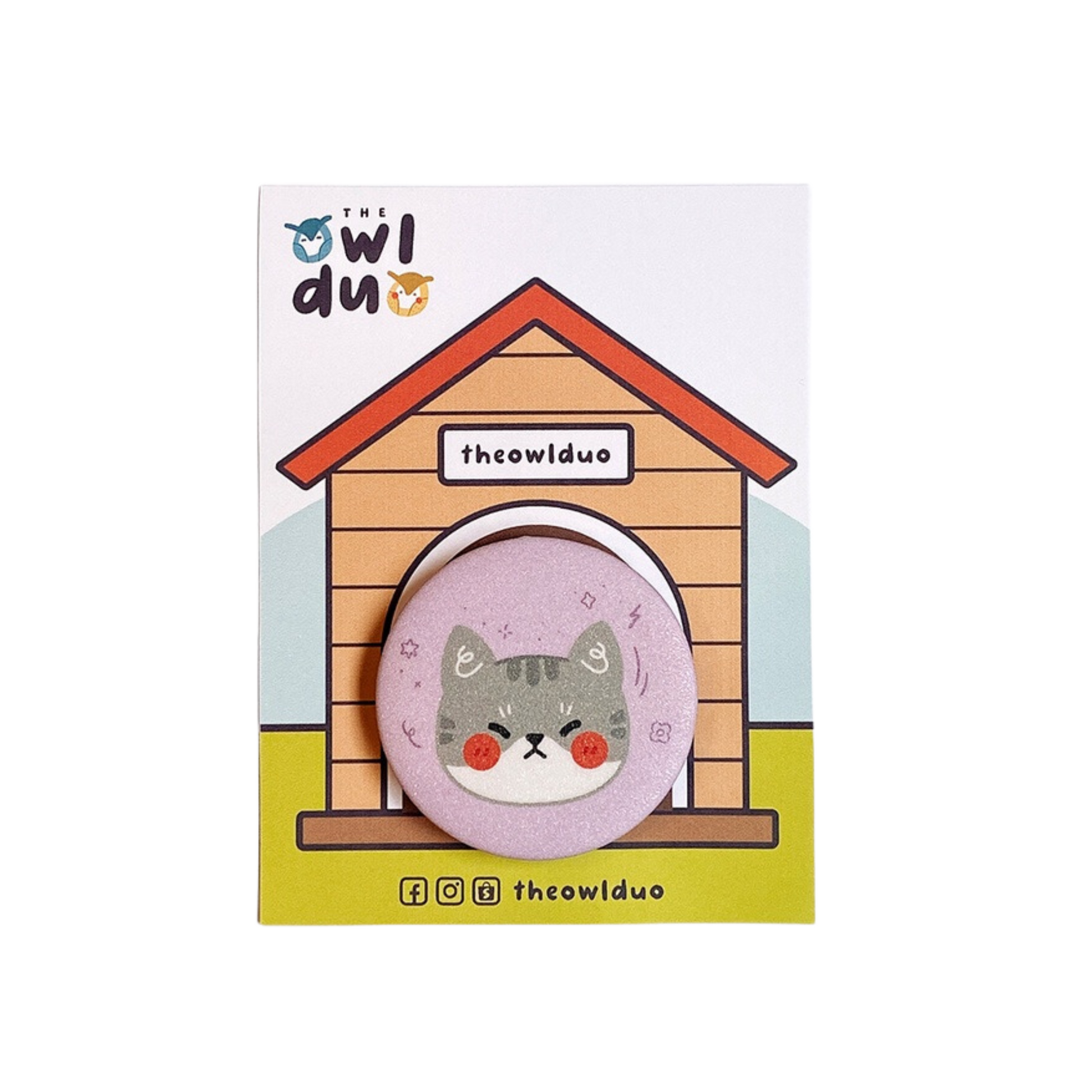The Owl Duo Priscilla and Sarah Cheung Animal Button Pins Grey Cat