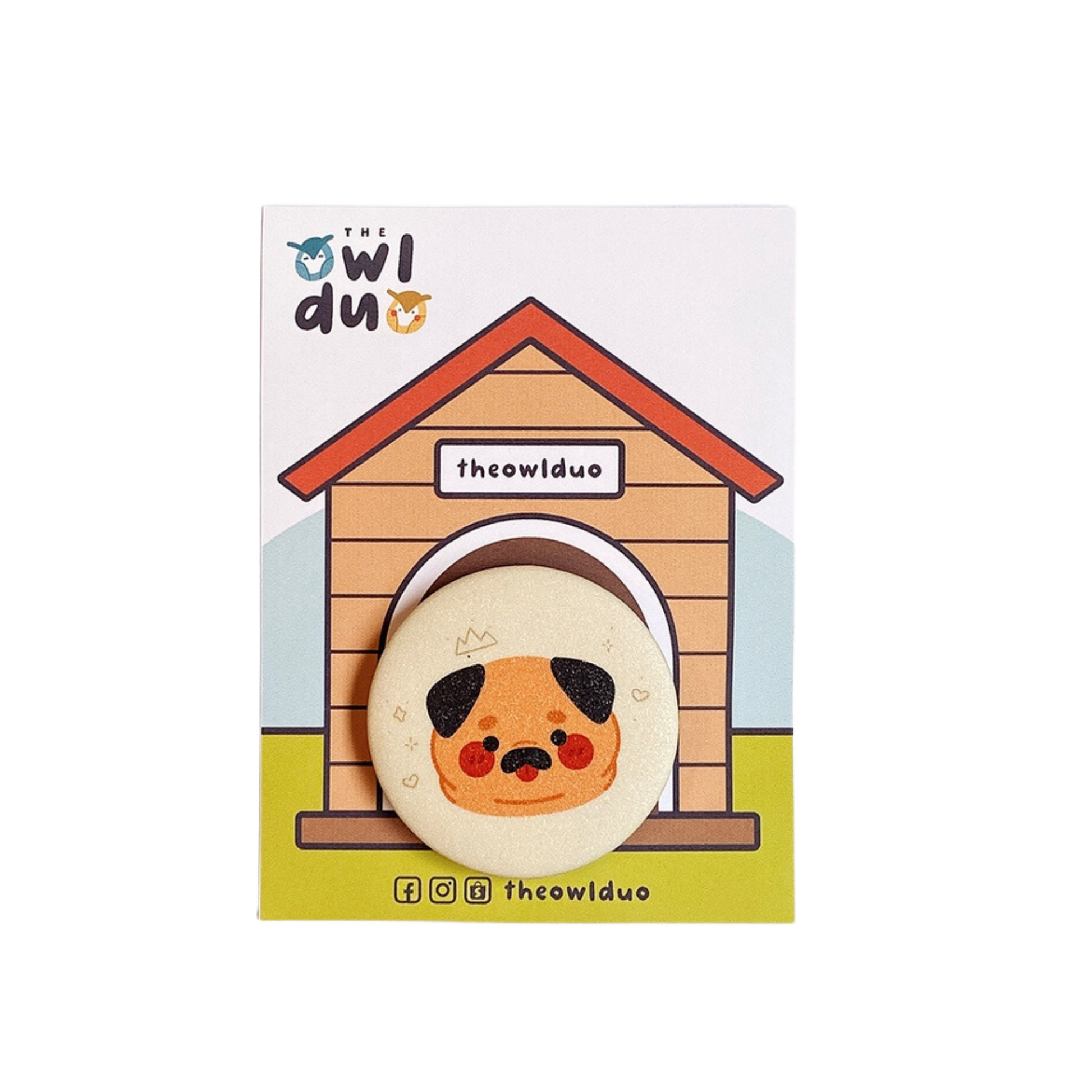 The Owl Duo Priscilla and Sarah Cheung Animal Button Pins Pug