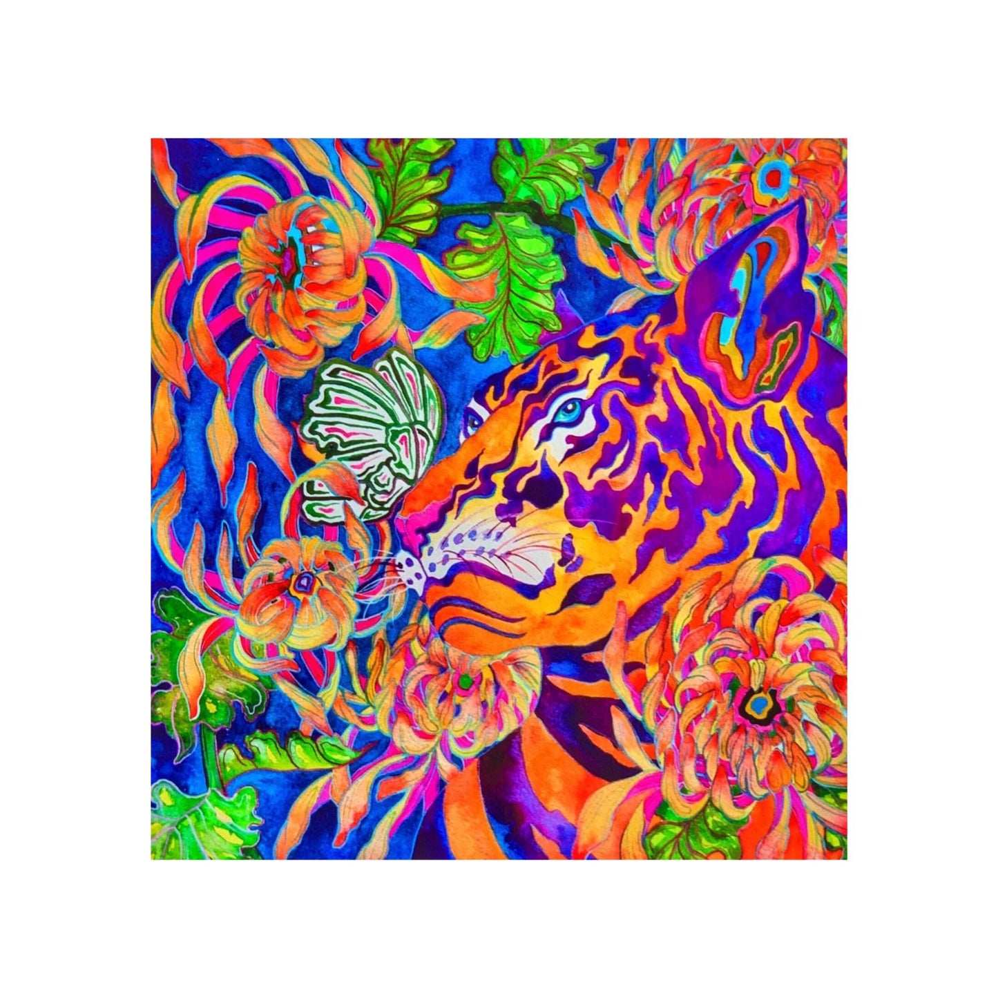 Tiger and Chrysanthemums