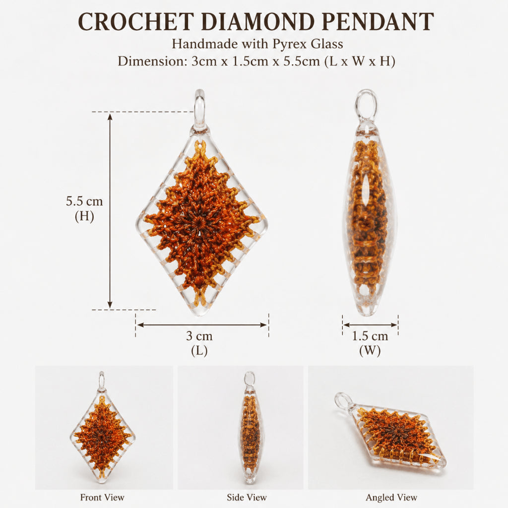 Diamond Crochet Glass Pendant Necklace 18k Gold Chain Jewelry Box
