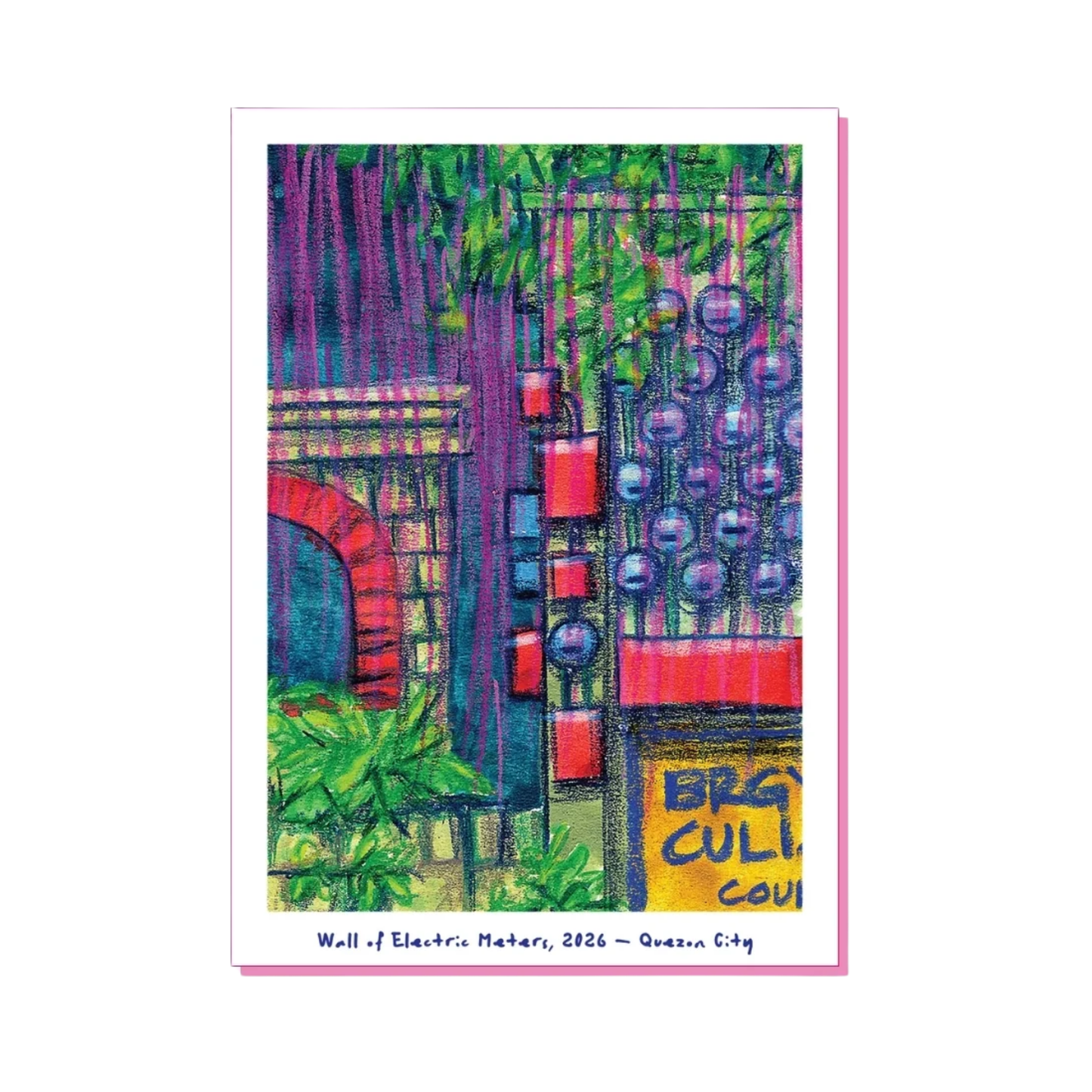 Wall of Electric Meters - Sketch Postcard
