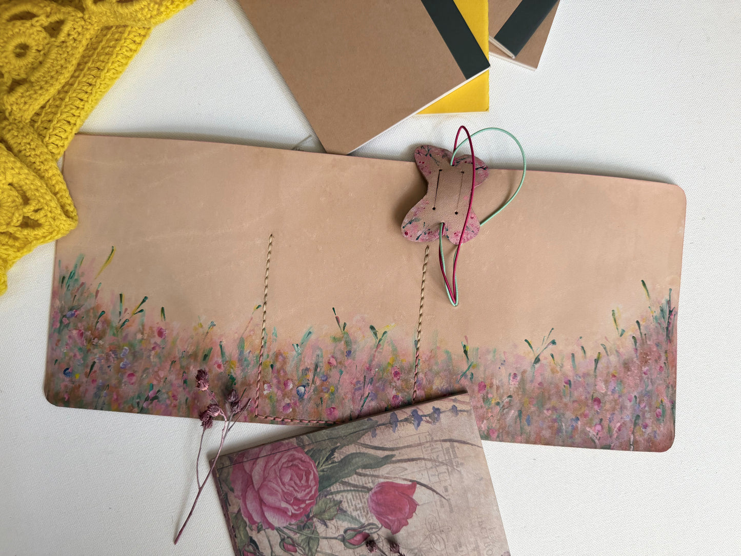 Hand-Painted, Hand-Stitched Leather Journal & Traveler's Notebook Cover | Blooms