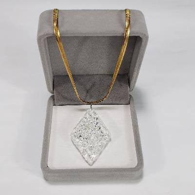 Diamond Crochet Glass Pendant Necklace 18k Gold Chain Jewelry Box