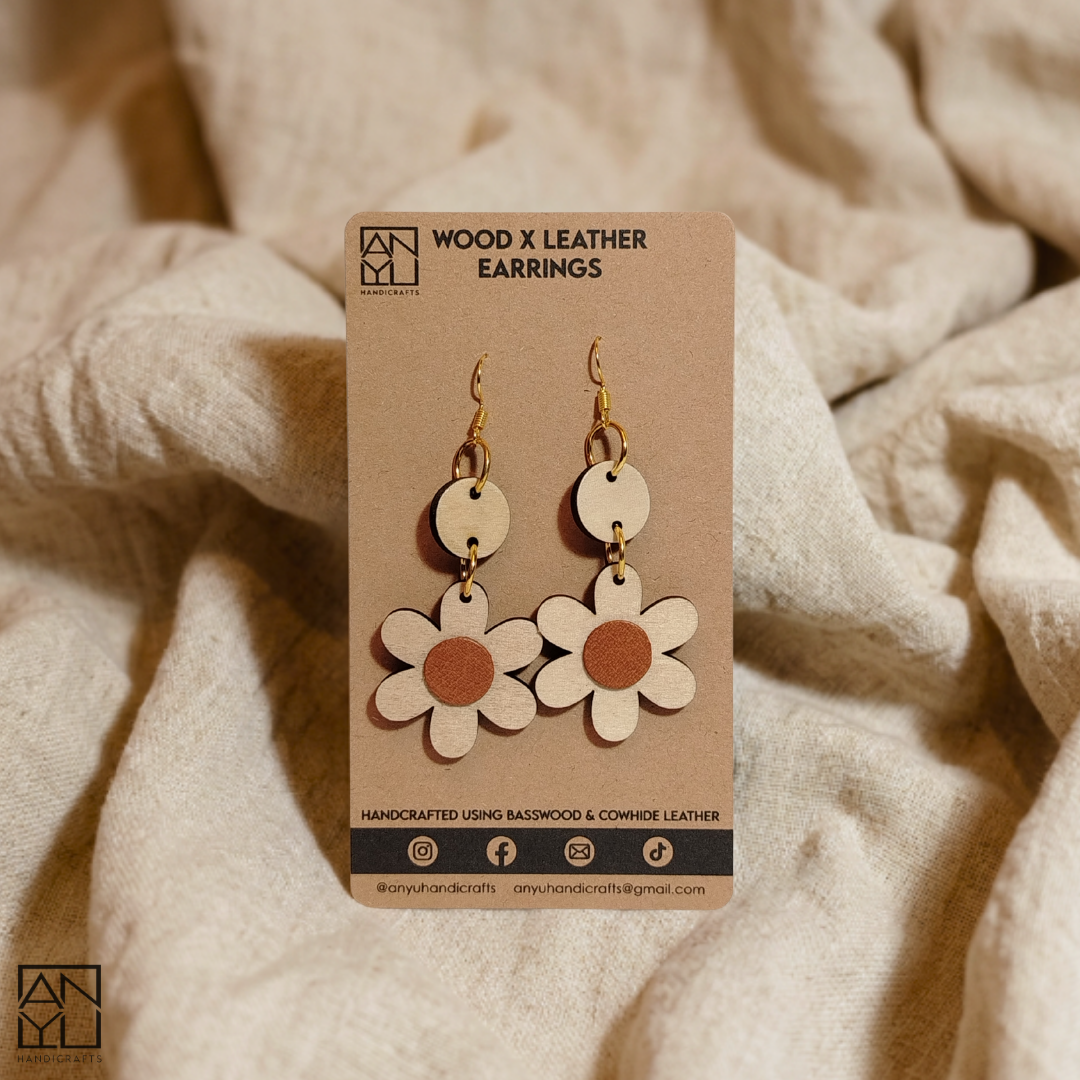 "Flora" Wood x Leather Earrings
