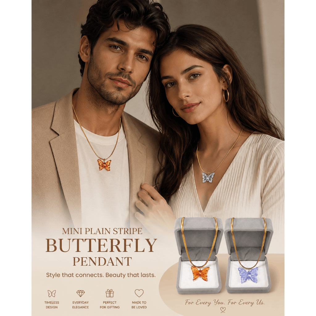 Plain Stripe Mini Butterfly Pendant 18k Gold Necklace