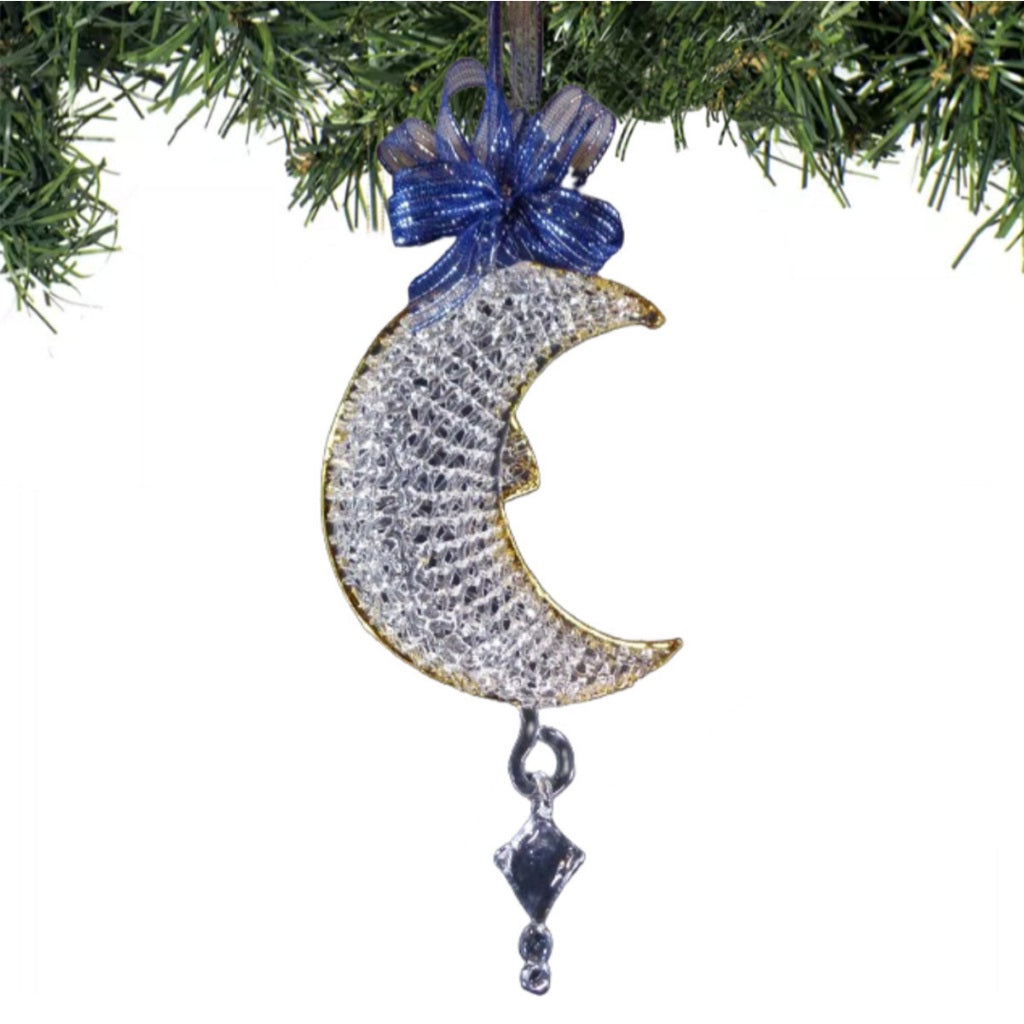 Crochet Glass Hanging Christmas Ornaments with Gold Leafing